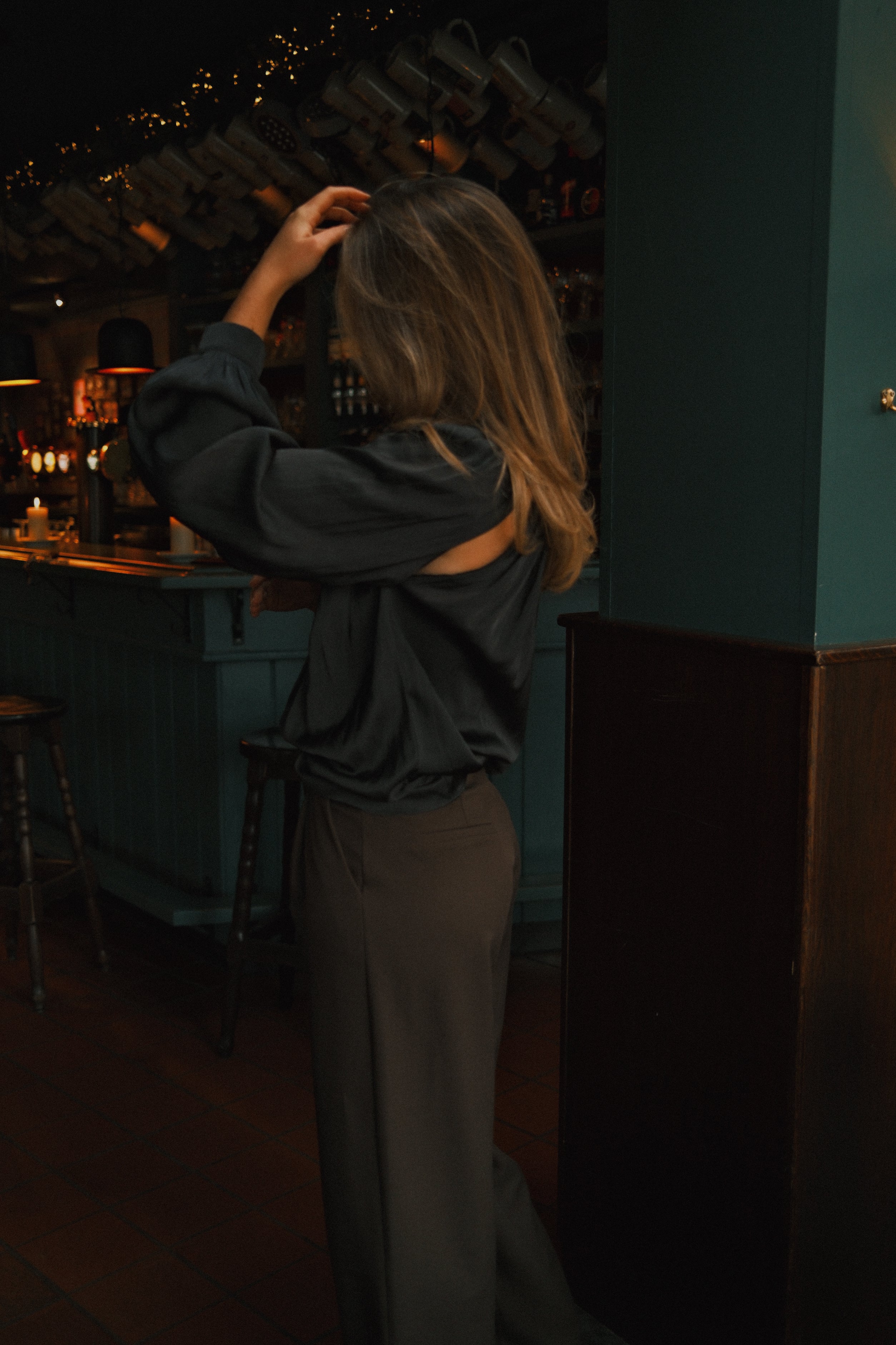 WIDE LEG MID WAIST PANTS CHOCO