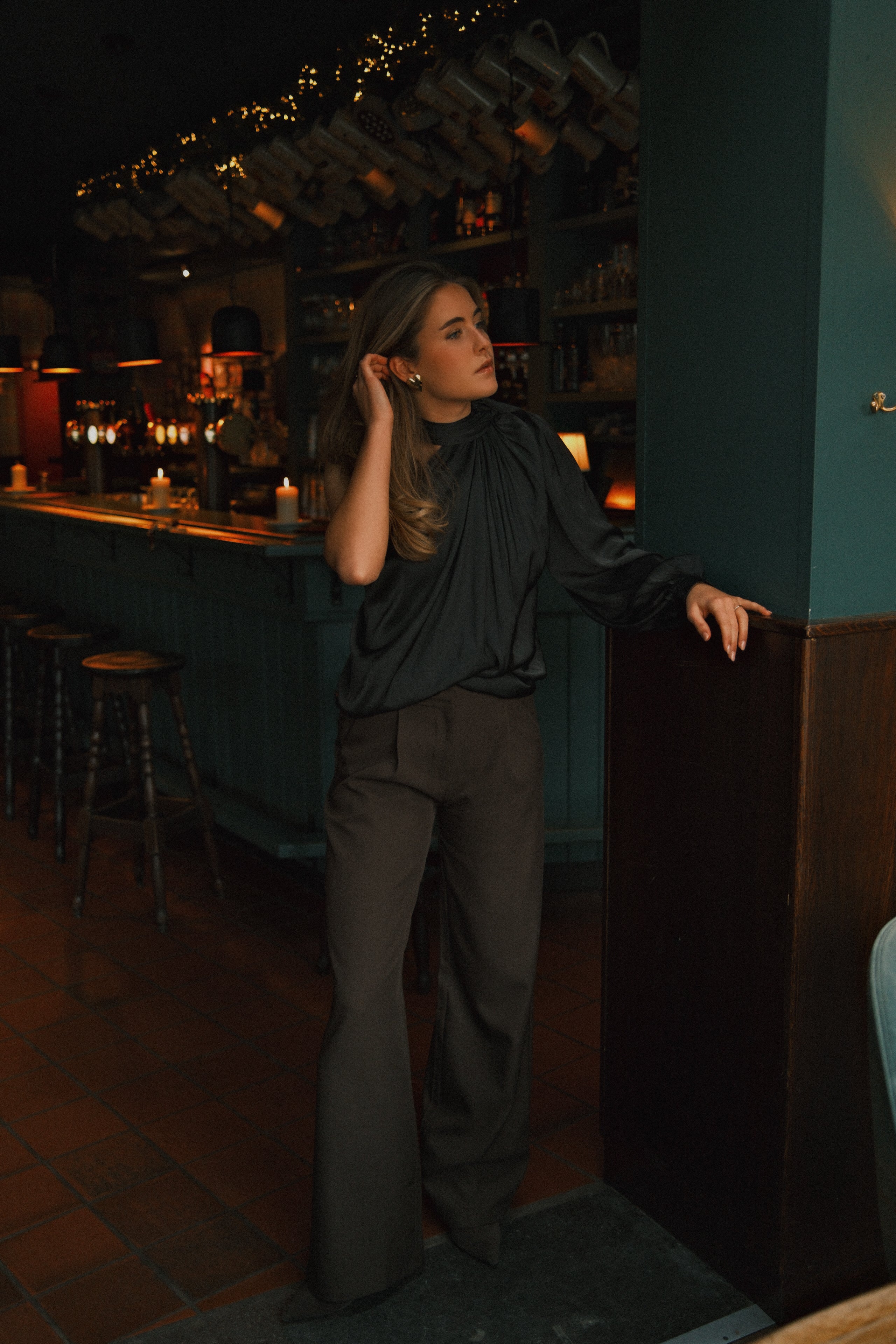 WIDE LEG MID WAIST PANTS CHOCO