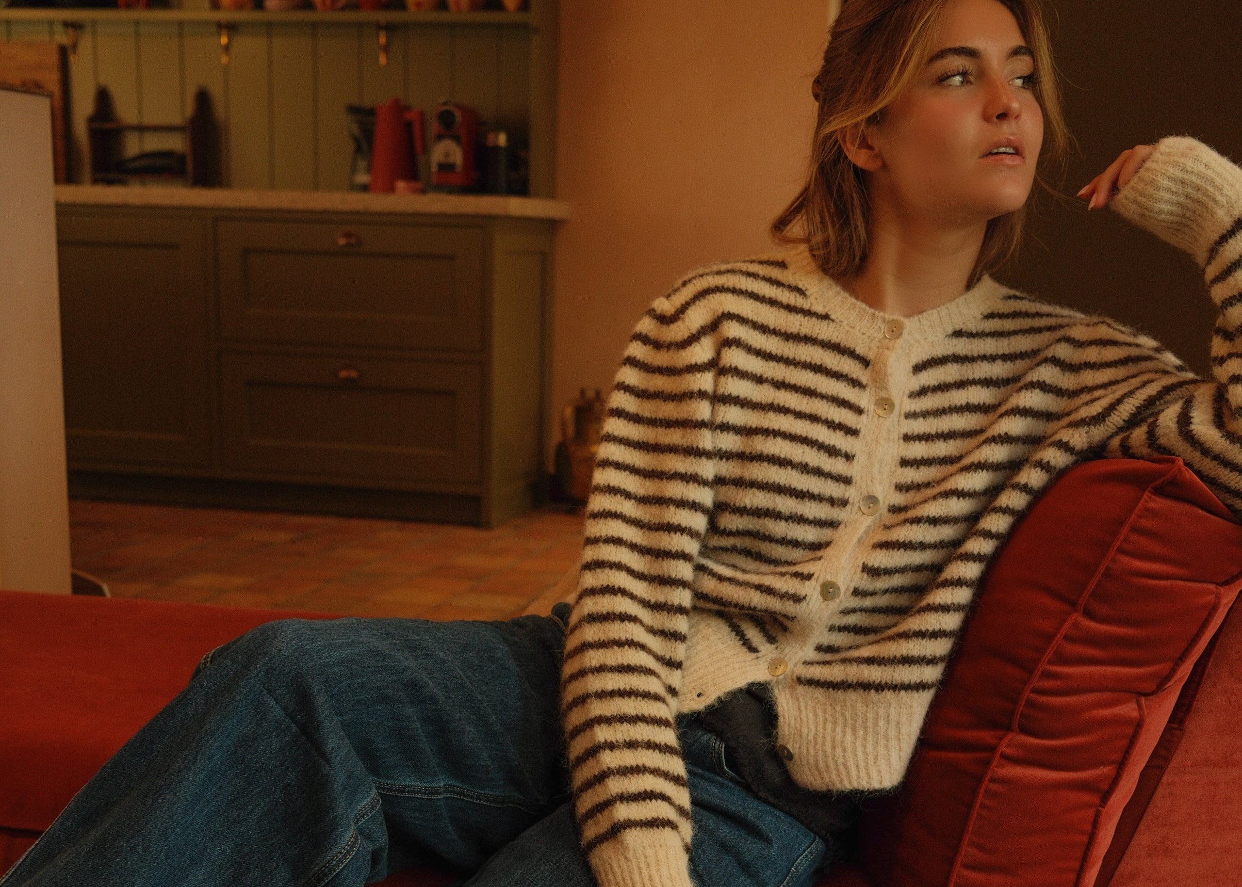 THE CHARLOTTE CARDIGAN STRIPED CHOCO