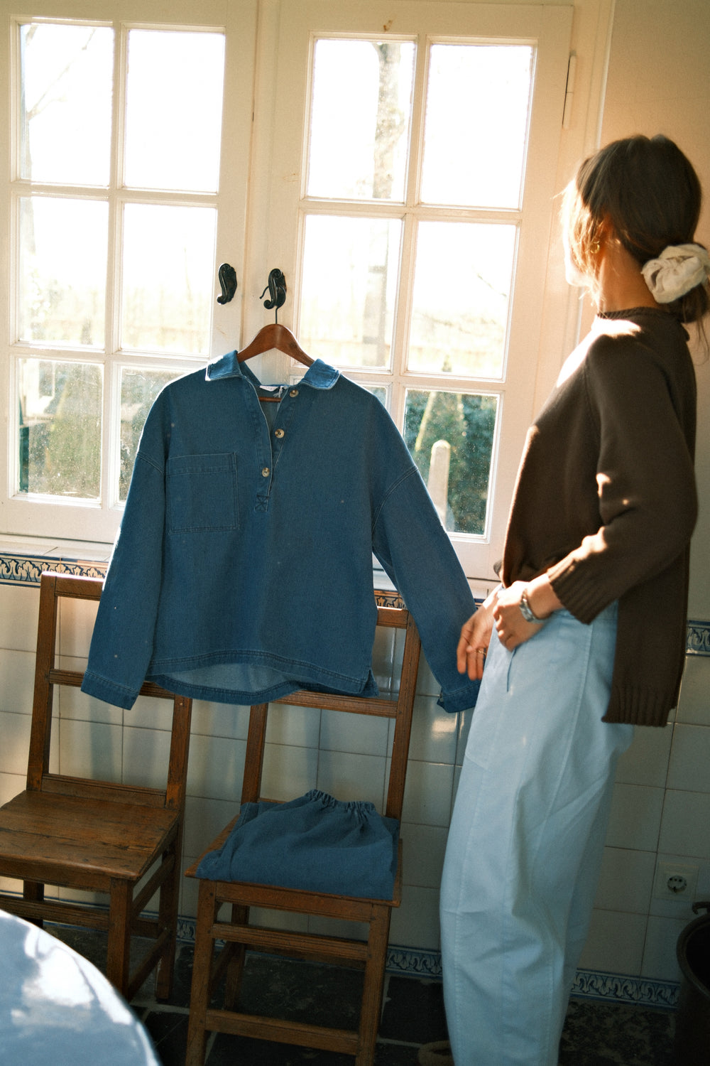 COTTON BARREL PANTS BABY BLUE