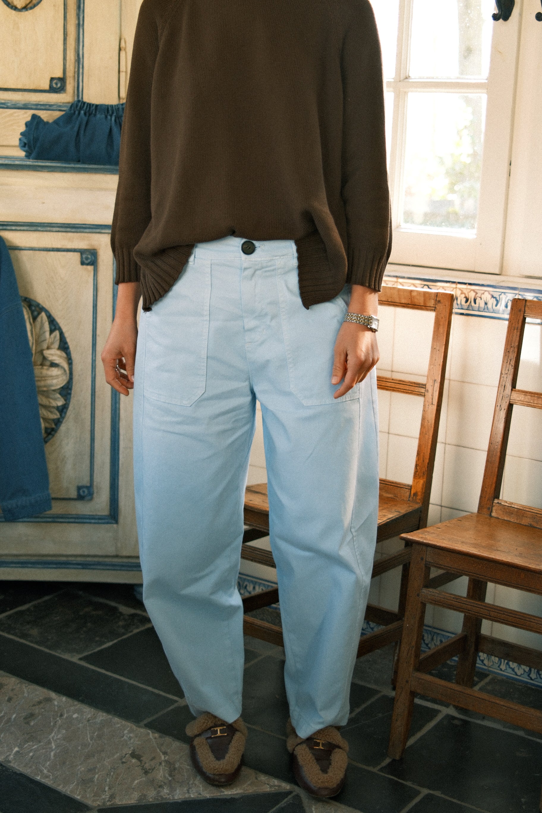 COTTON BARREL PANTS BABY BLUE