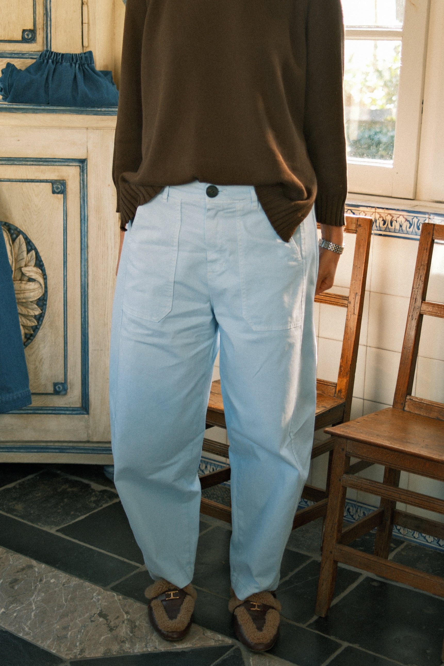 COTTON BARREL PANTS BABY BLUE
