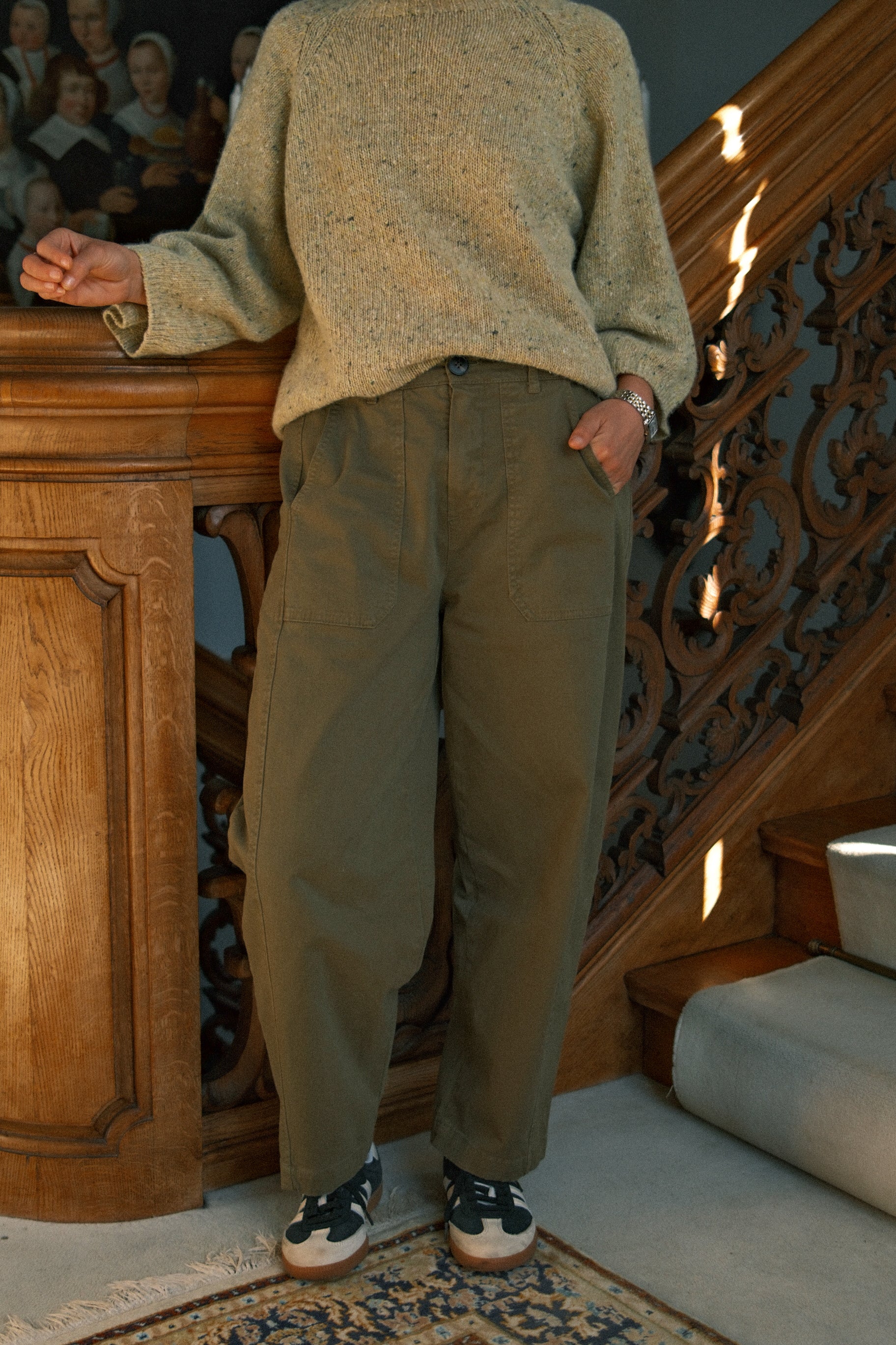 COTTON BARREL PANTS KAKI