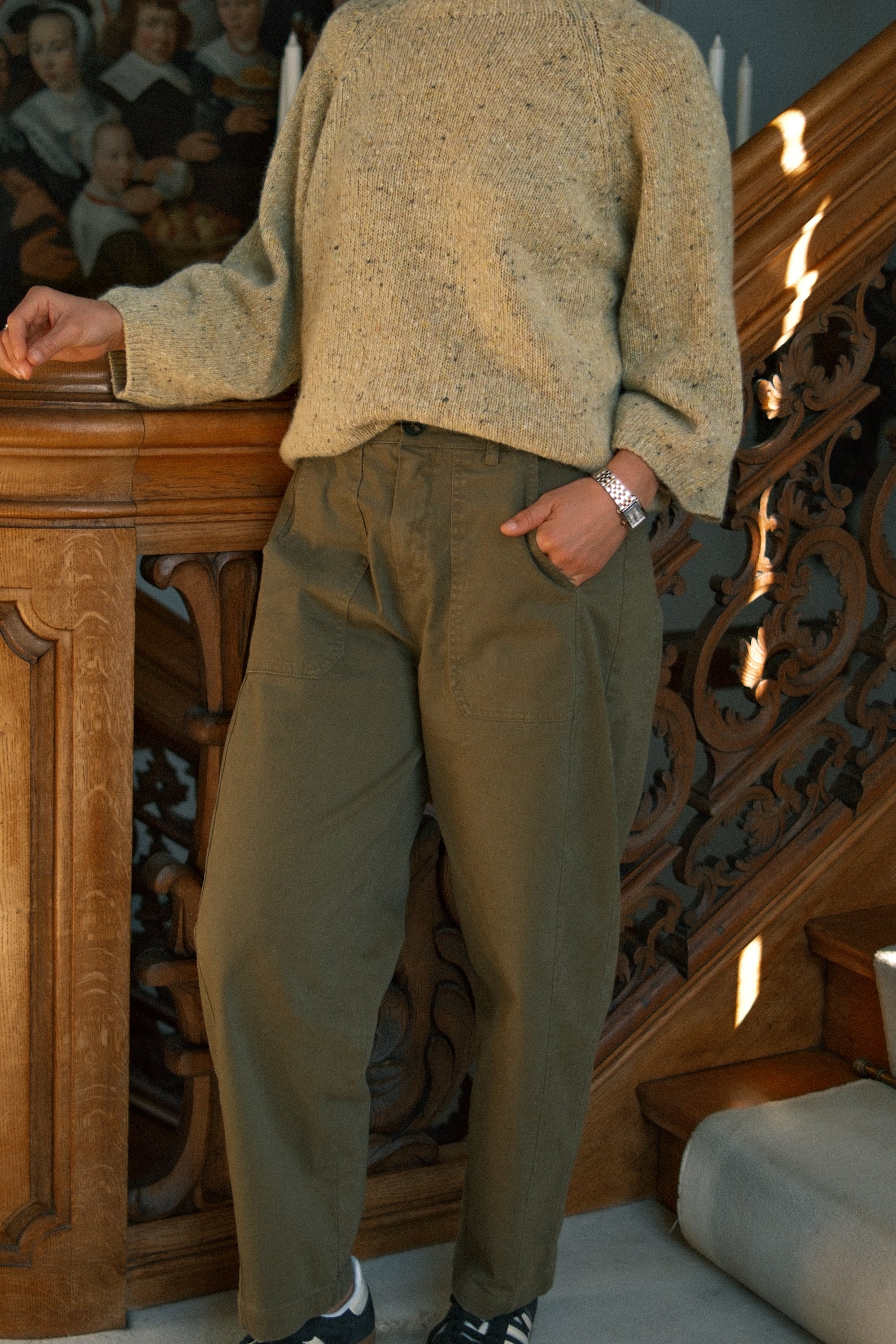 COTTON BARREL PANTS KAKI