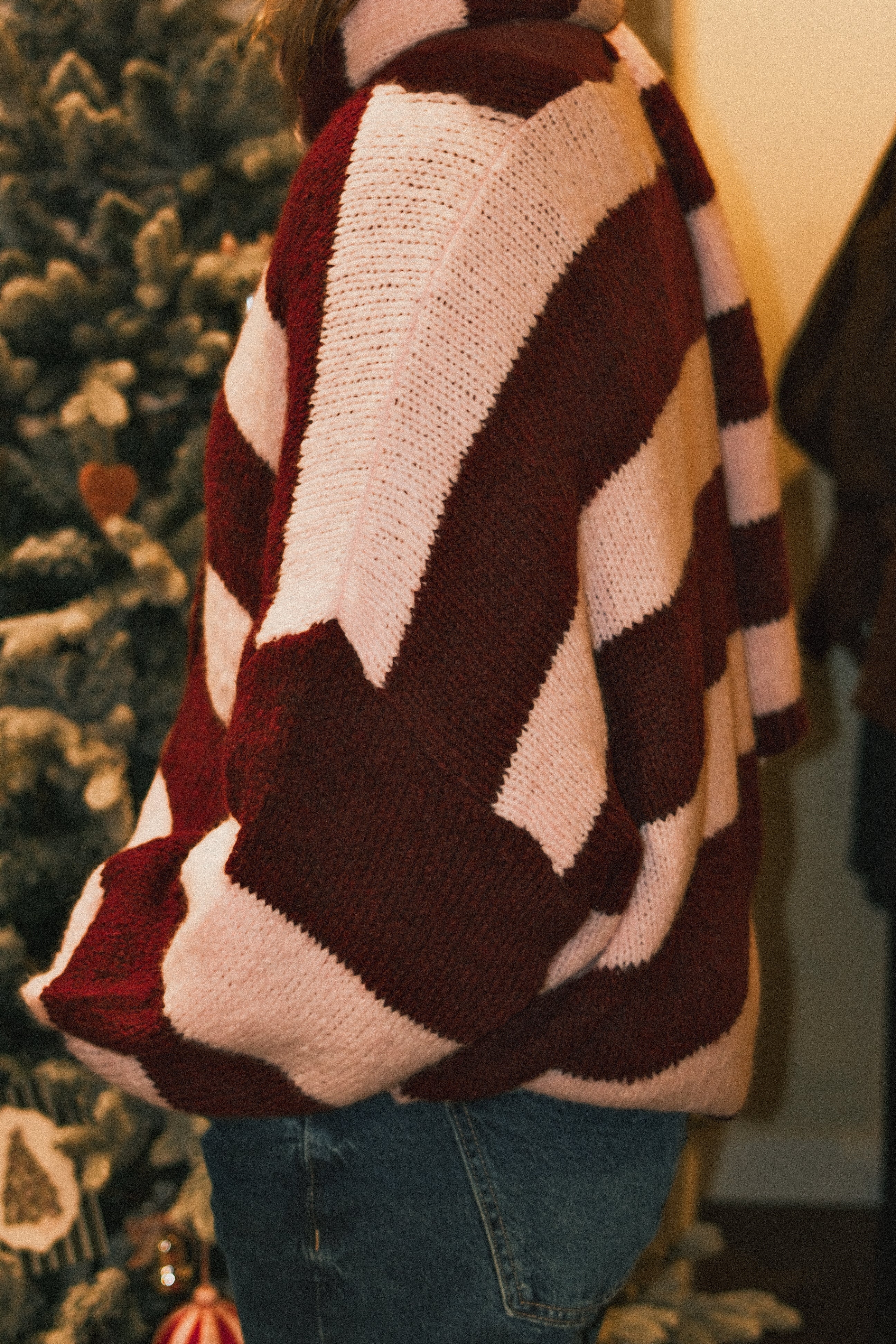 OVERSIZED STRIPED SCARLETT CARDIGAN PINK/BORDEAUX (WITH SCARF)