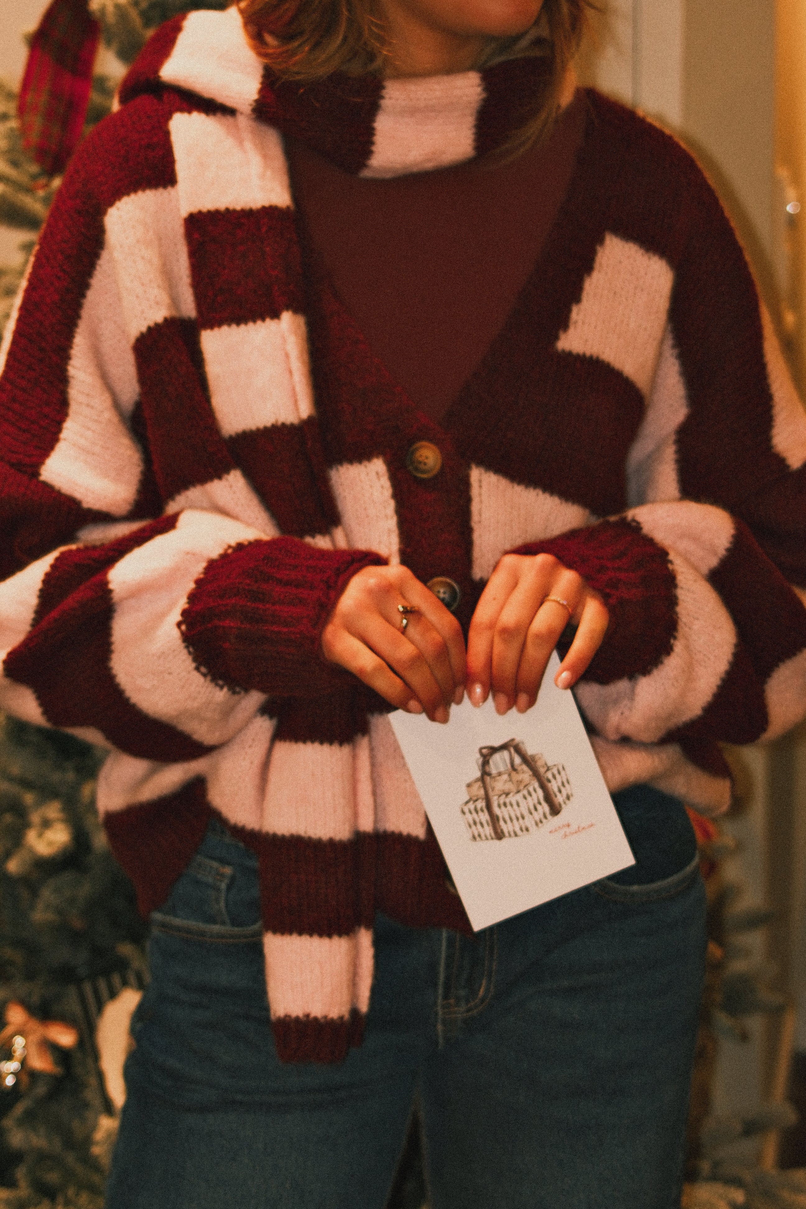 OVERSIZED STRIPED SCARLETT CARDIGAN PINK/BORDEAUX (WITH SCARF)