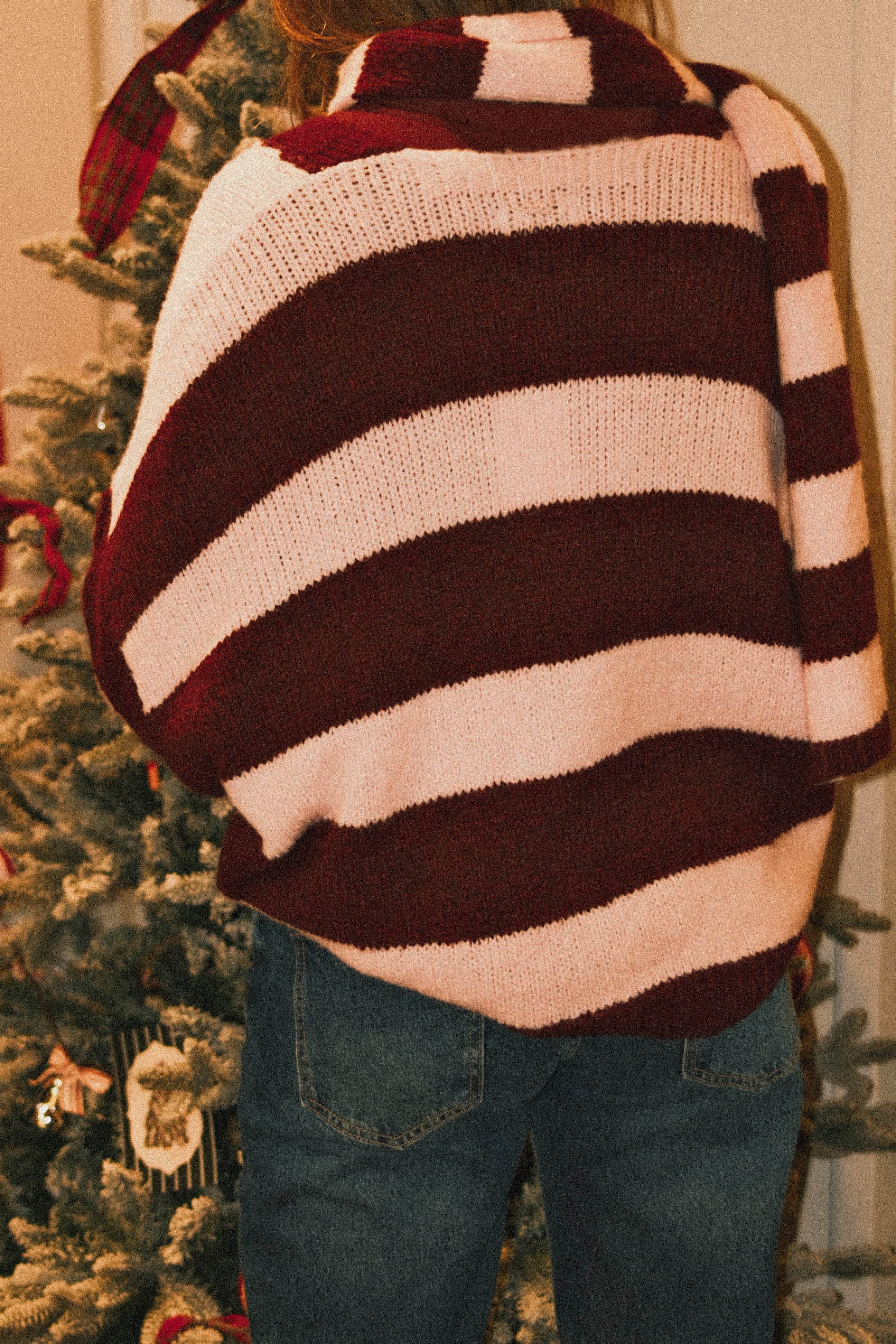 OVERSIZED STRIPED SCARLETT CARDIGAN PINK/BORDEAUX (WITH SCARF)