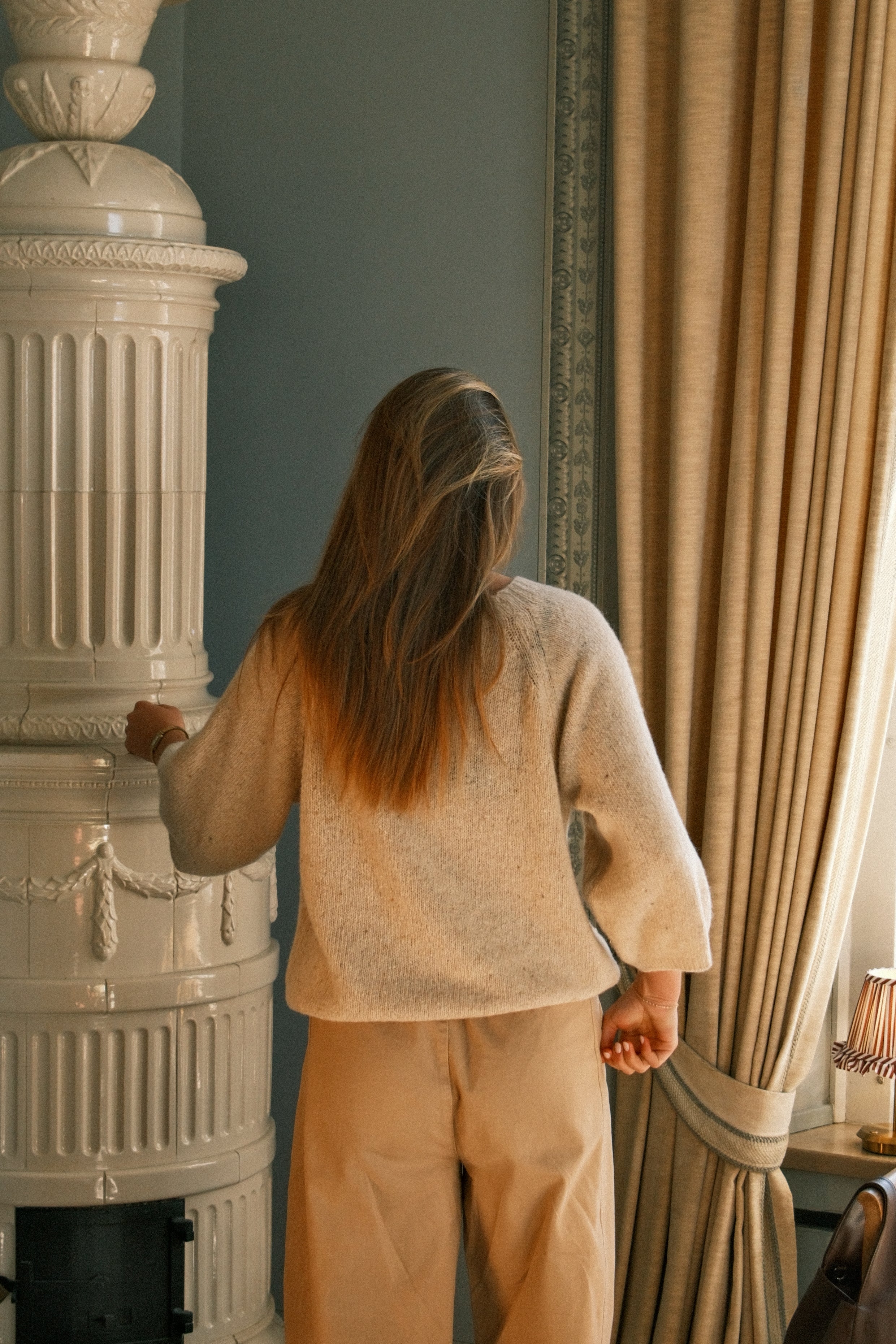 COTTON BARREL PANTS BEIGE