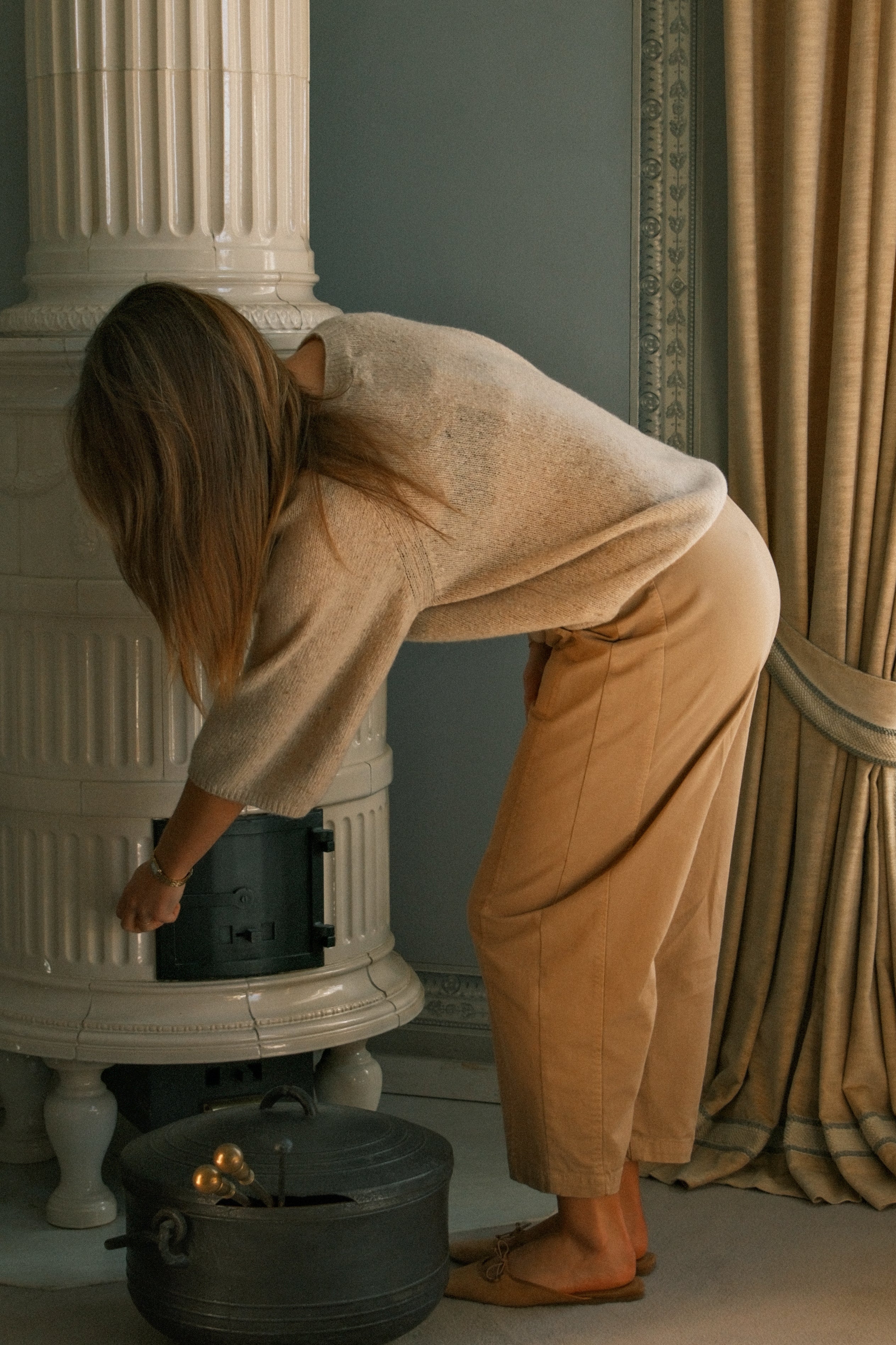 COTTON BARREL PANTS BEIGE