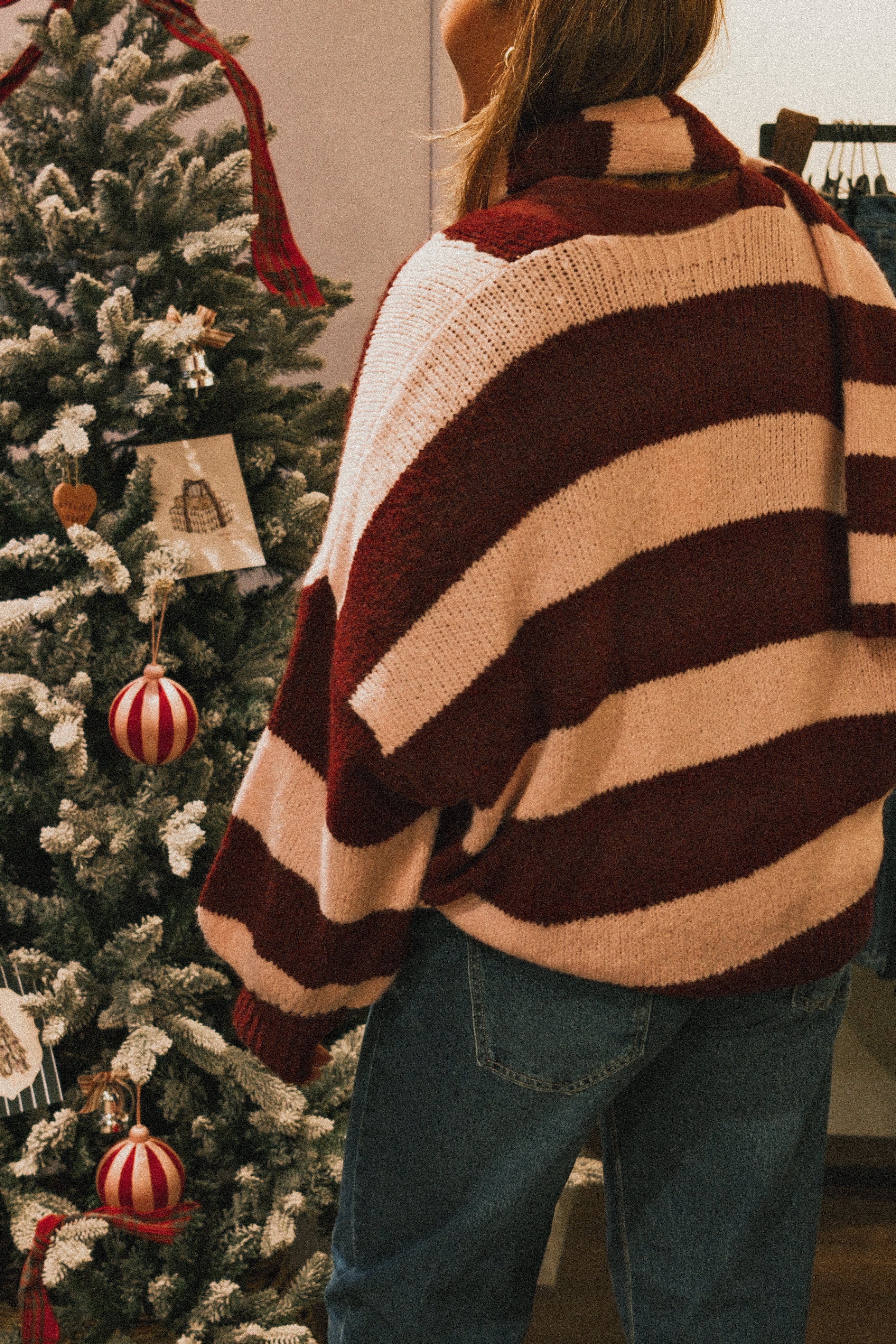 OVERSIZED STRIPED SCARLETT CARDIGAN PINK/BORDEAUX (WITH SCARF)
