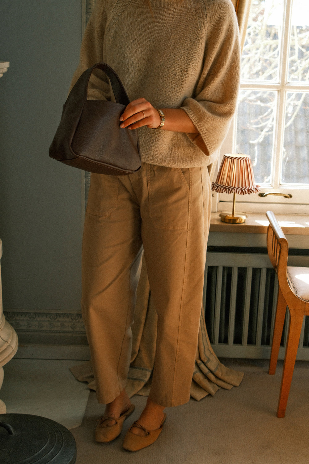 COTTON BARREL PANTS BEIGE