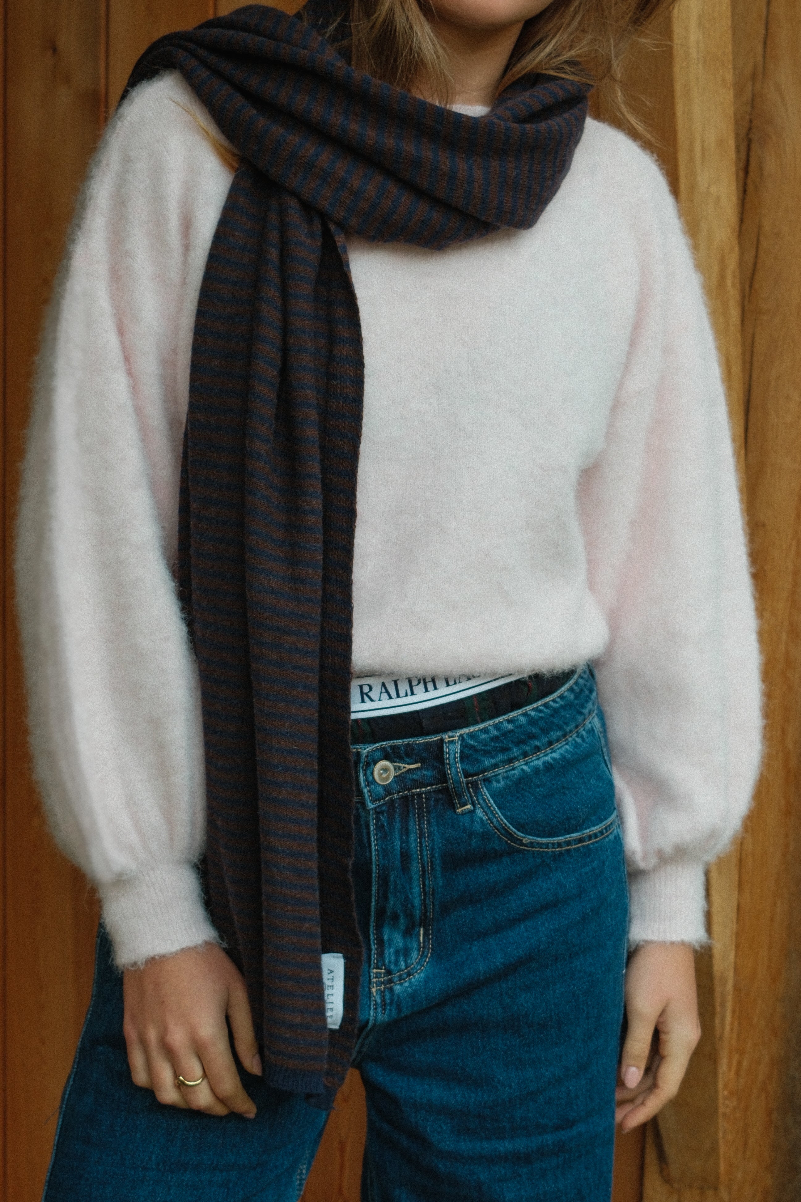 A/S SCARF STRIPED NAVY/CHOCO
