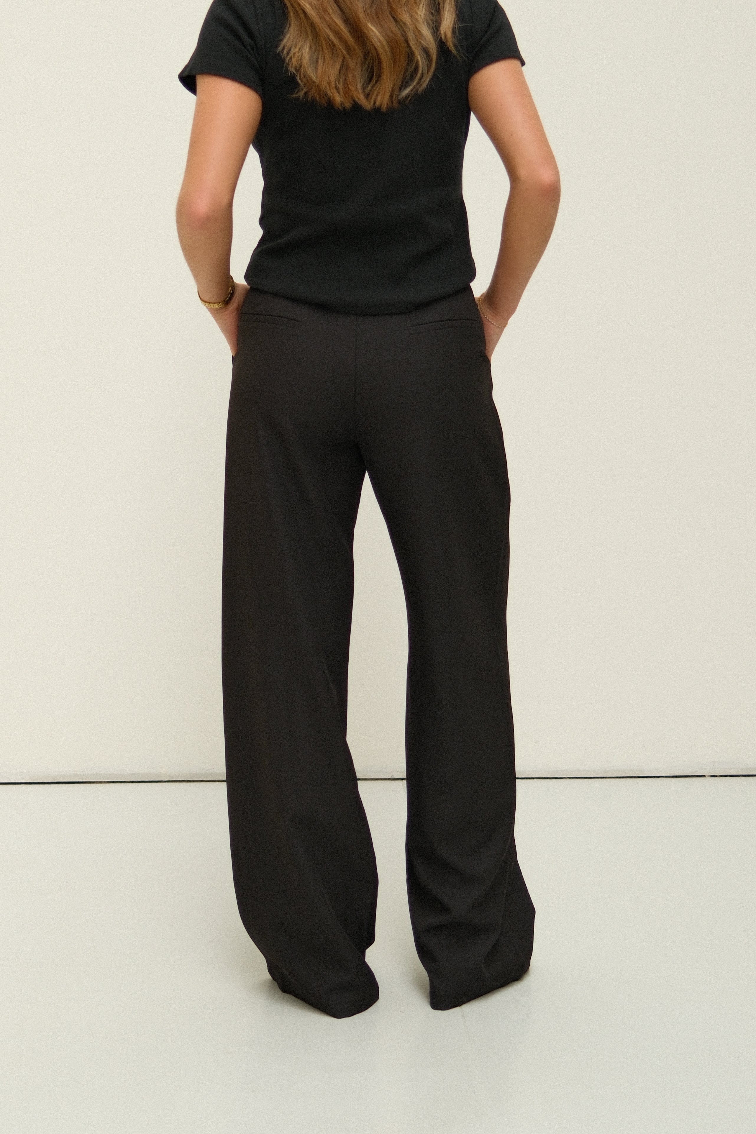 WIDE LEG MID WAIST PANTALON BLACK