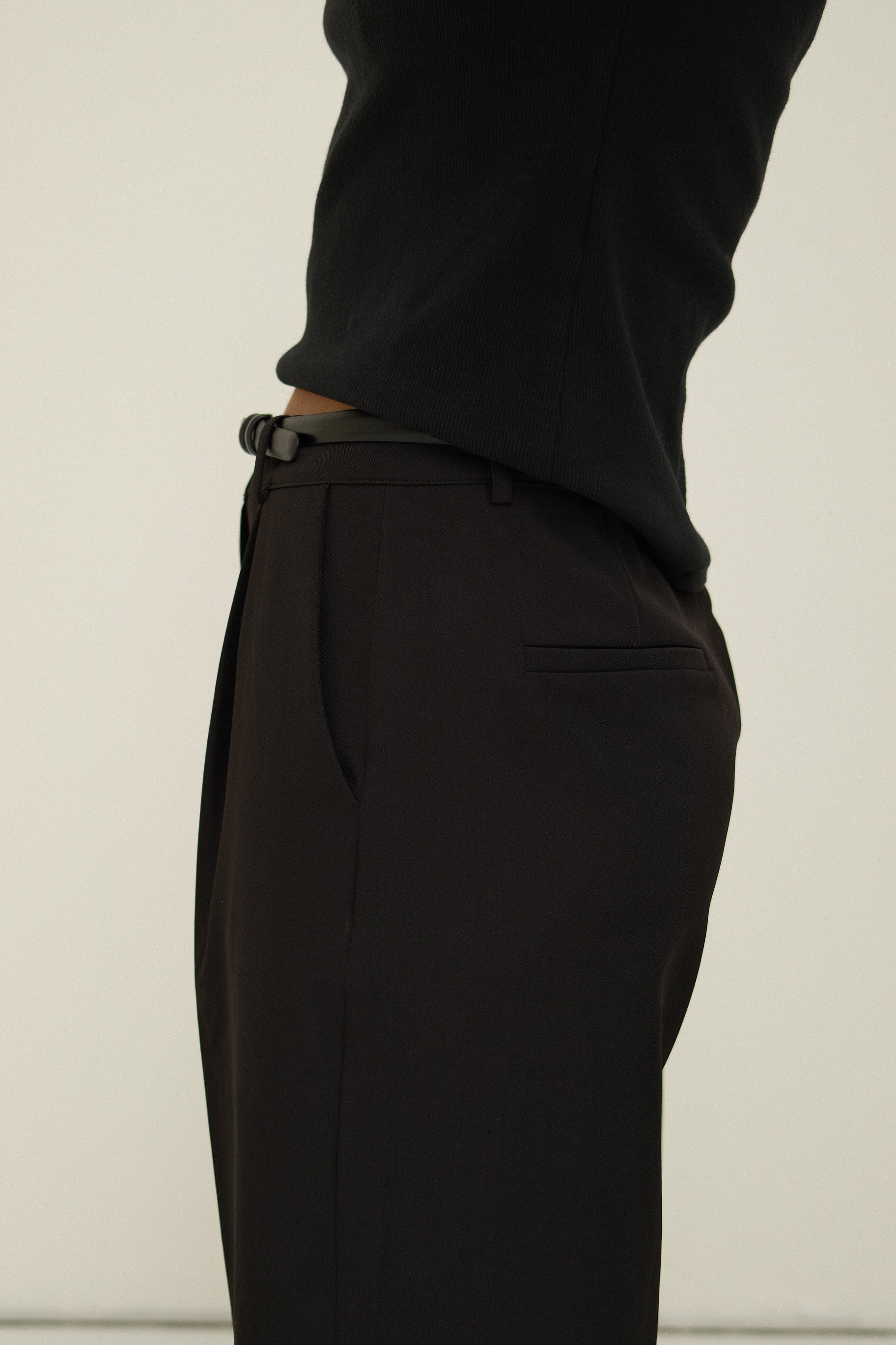 WIDE LEG MID WAIST PANTALON BLACK