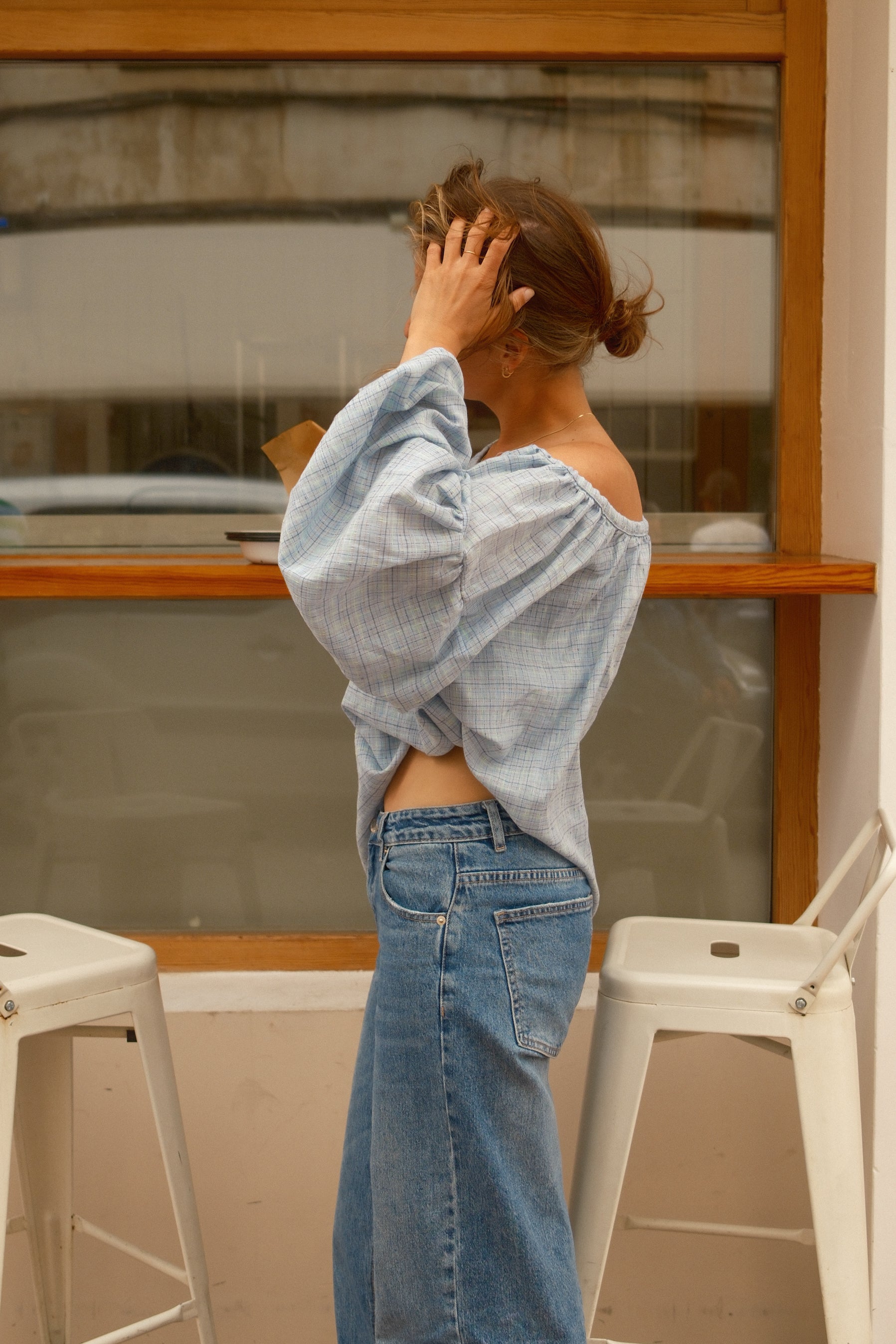 CHECKED LIVIA BLOUSE LIGHTBLUE