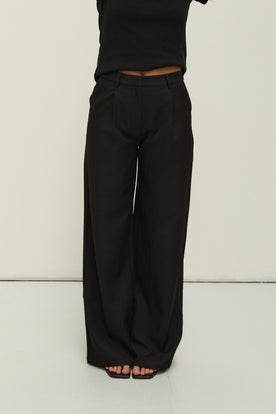 WIDE LEG MID WAIST PANTALON BLACK