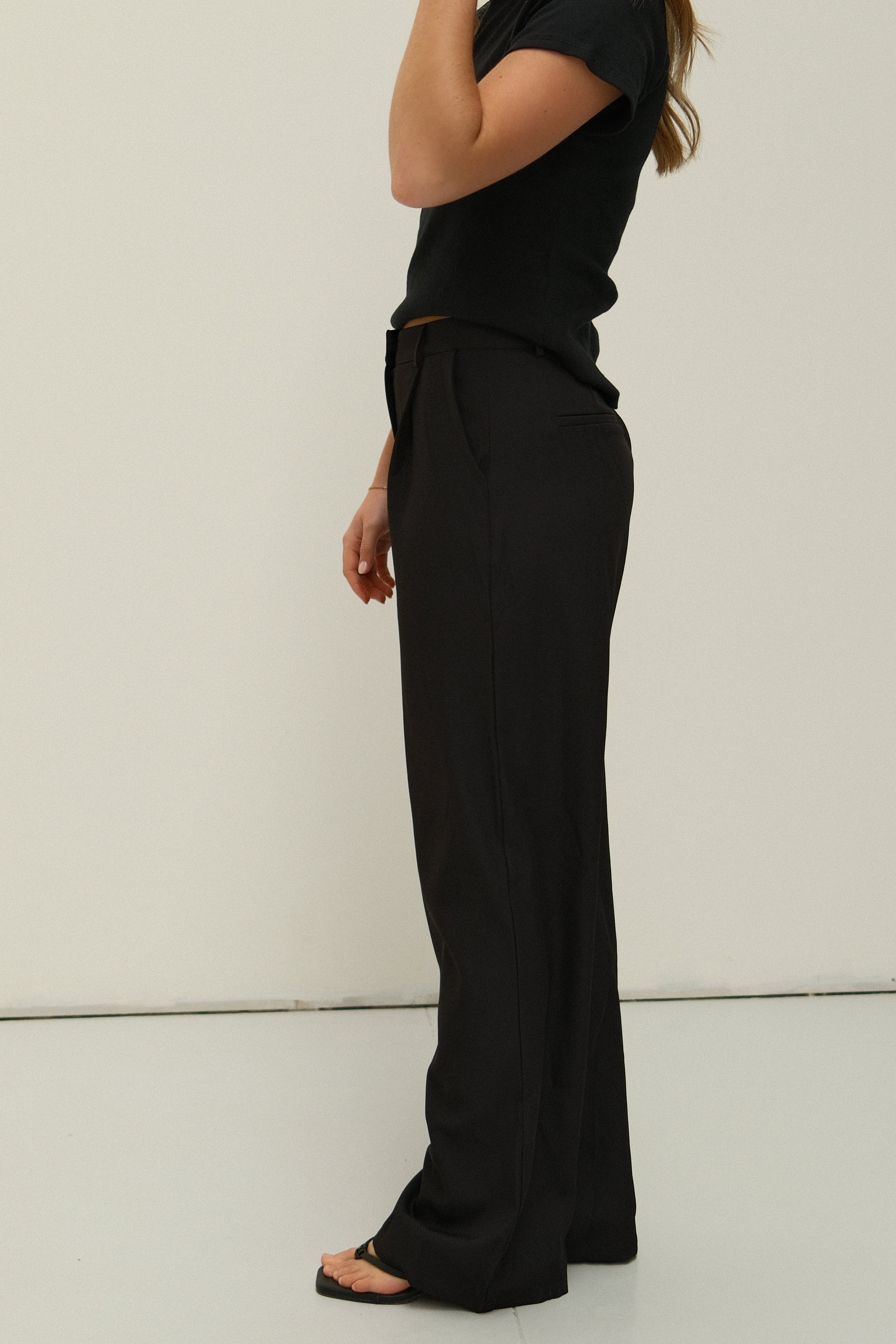 WIDE LEG MID WAIST PANTALON BLACK