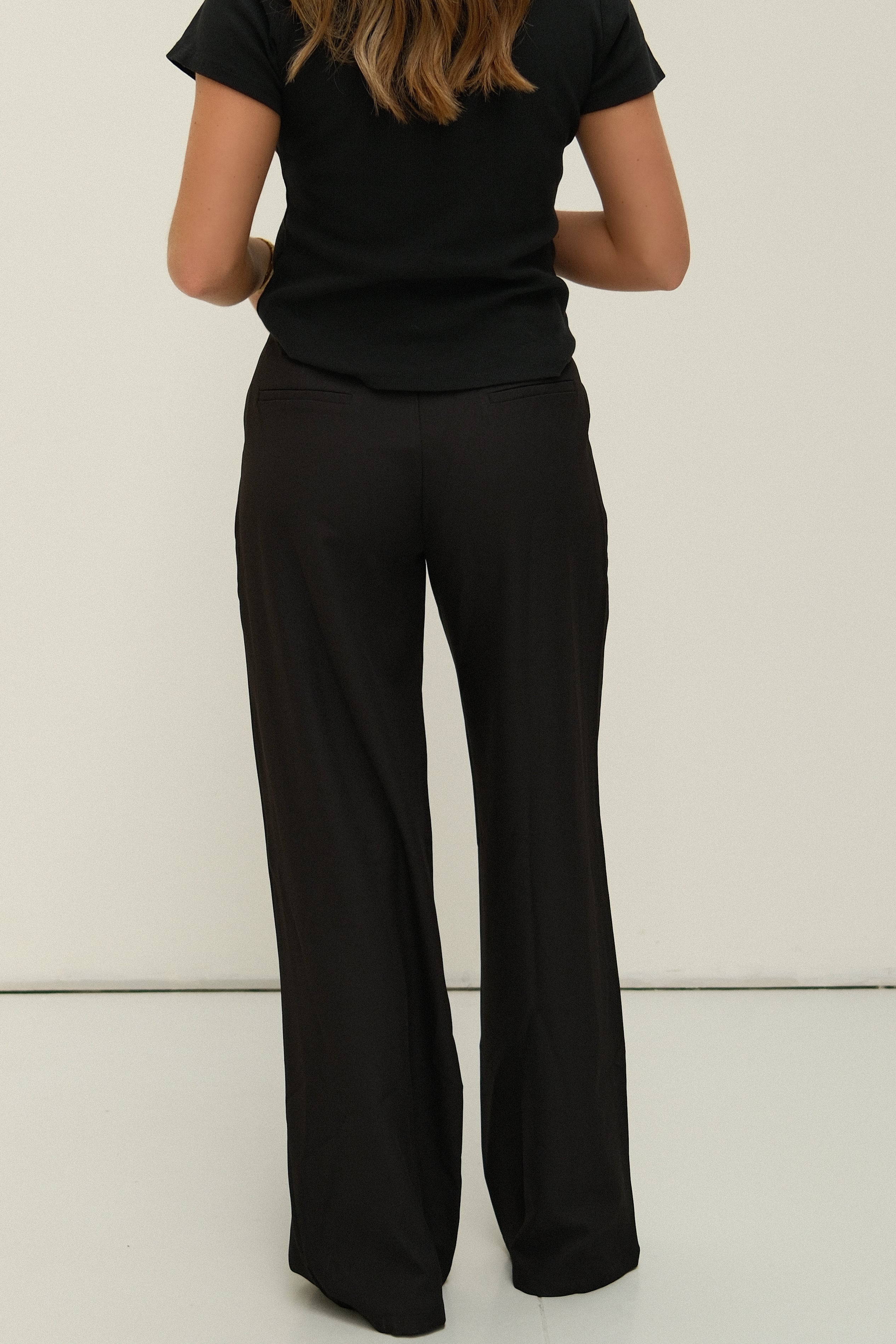 WIDE LEG MID WAIST PANTALON BLACK