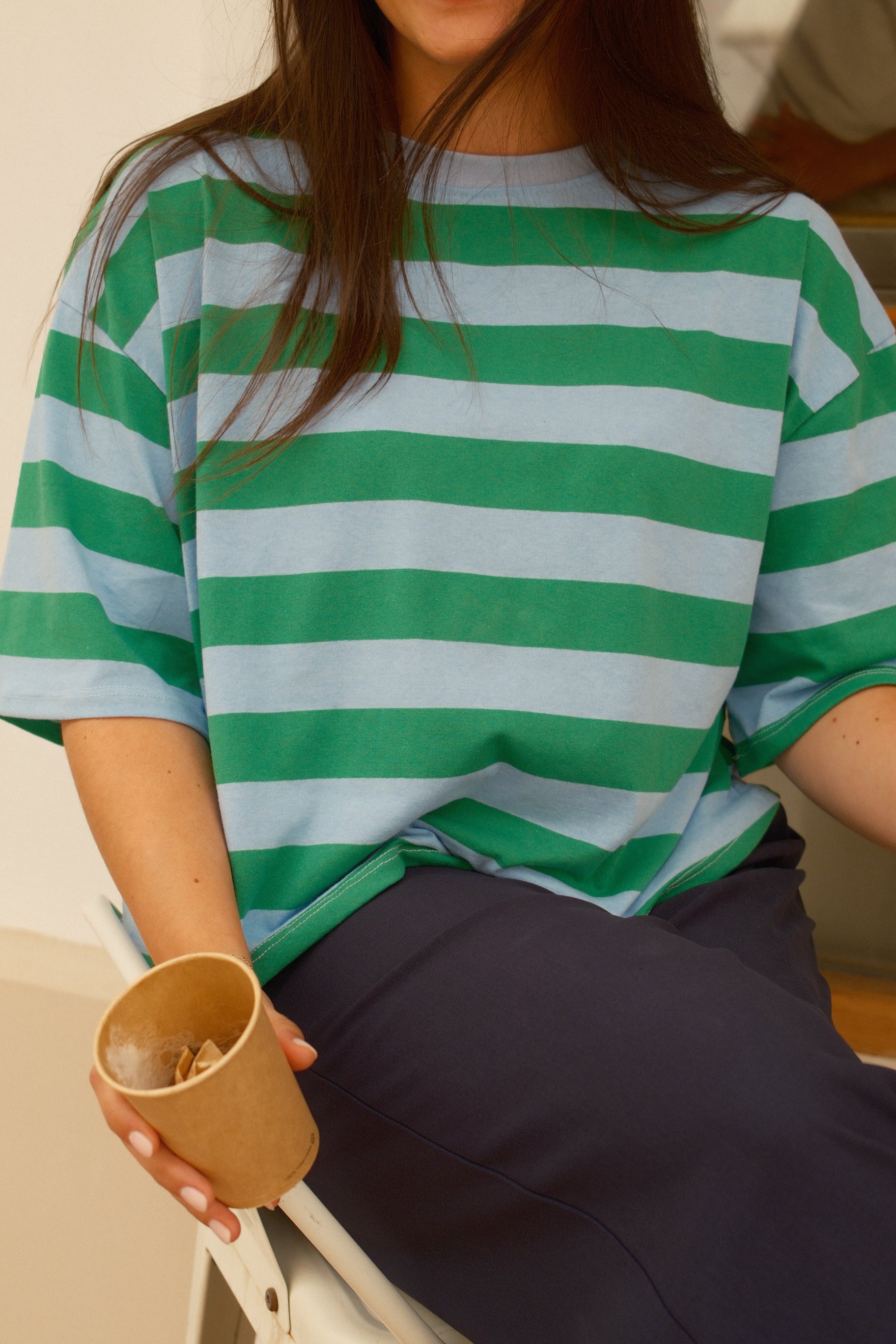 STRIPED COTTON MILEY TEE BLUE/GREEN