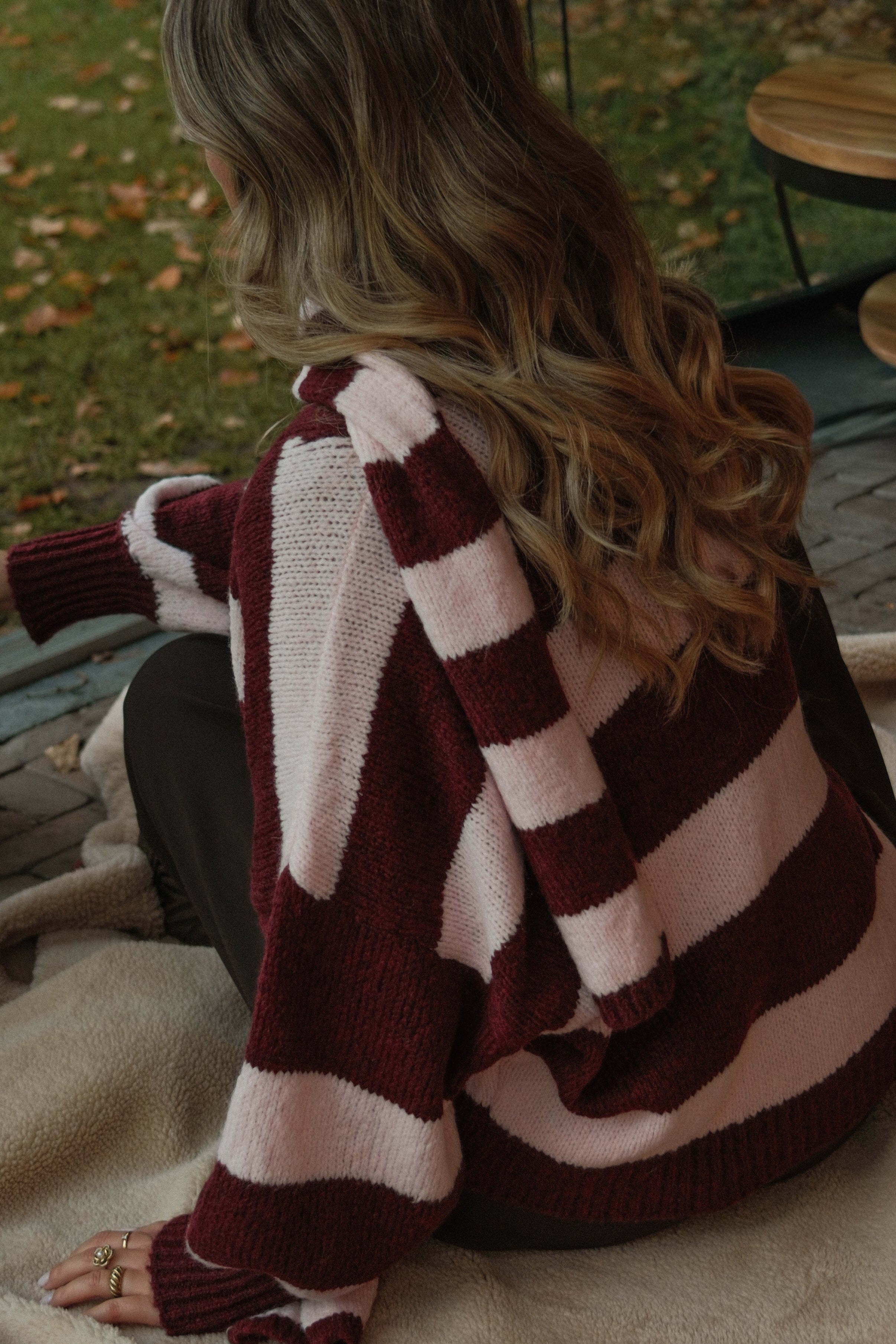 OVERSIZED STRIPED SCARLETT CARDIGAN PINK/BORDEAUX (WITH SCARF)