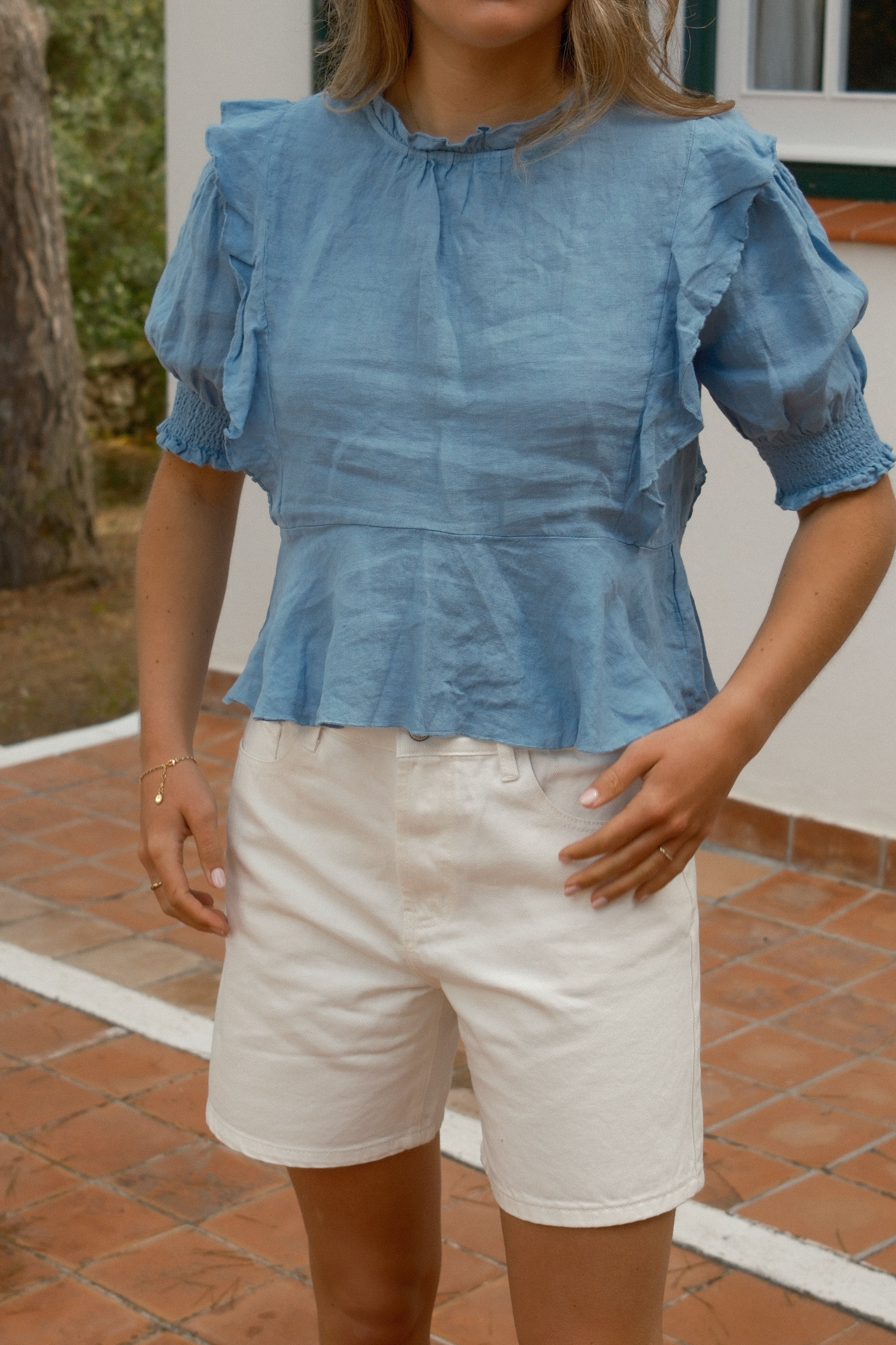100% LINNEN YARA TOP DENIMBLUE
