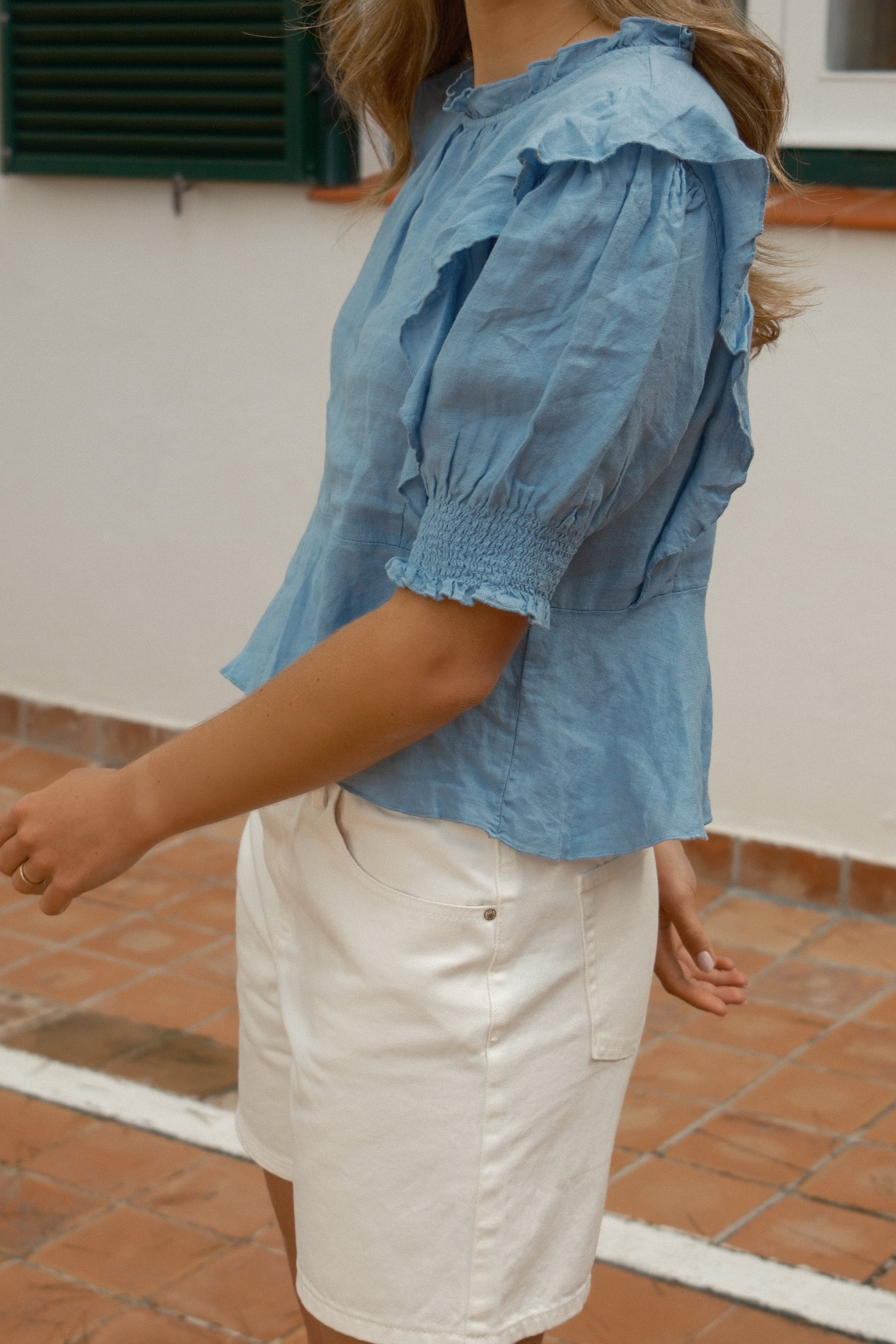 100% LINNEN YARA TOP DENIMBLUE