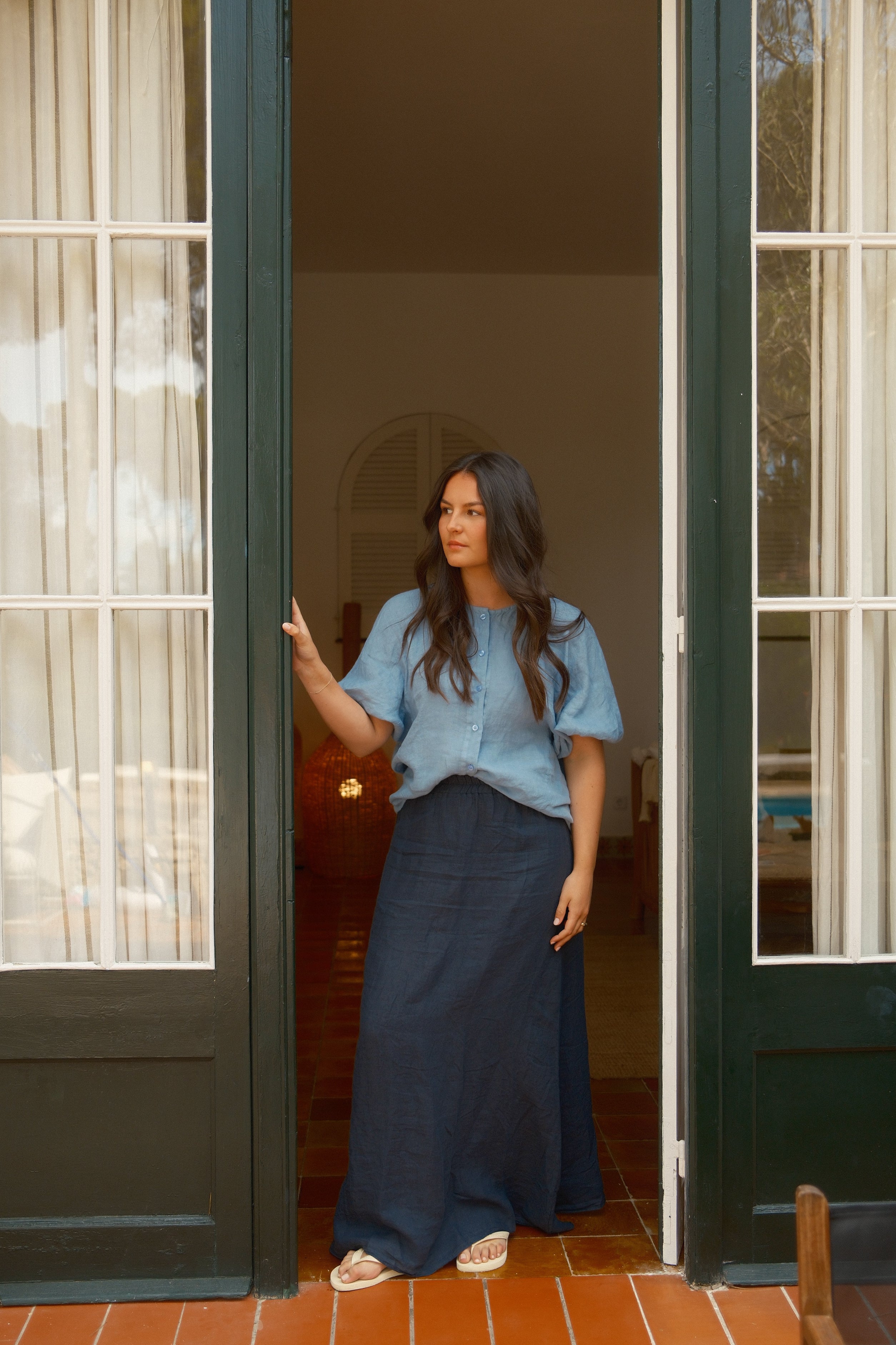 100% LINNEN JUNA SHIRT DENIMBLUE