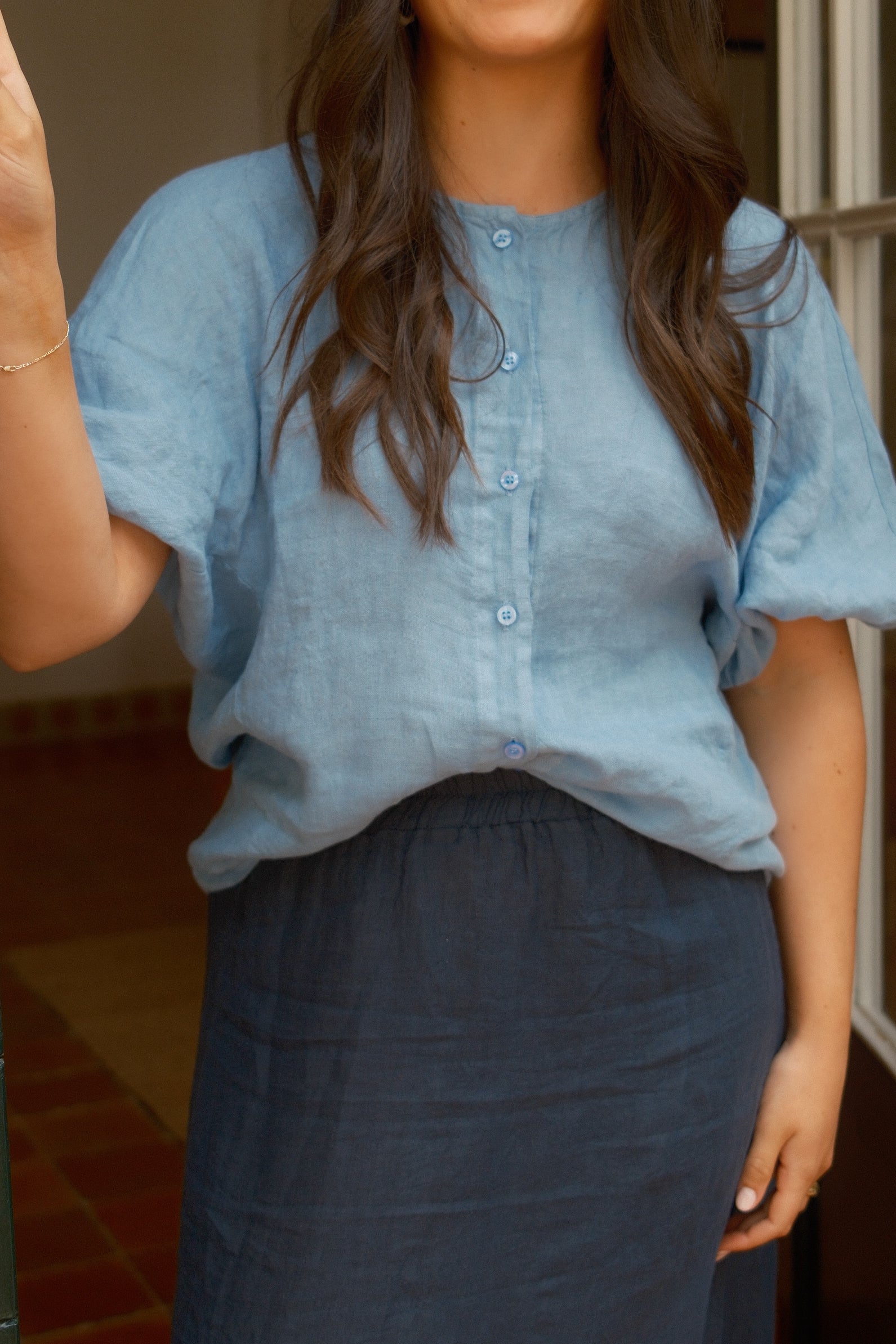 100% LINNEN JUNA SHIRT DENIMBLUE