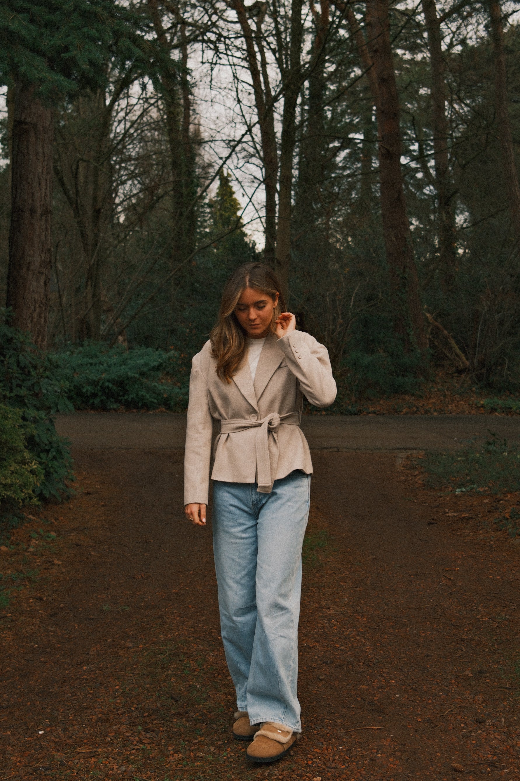 HERRINGBONE BELTED JACKET BEIGE