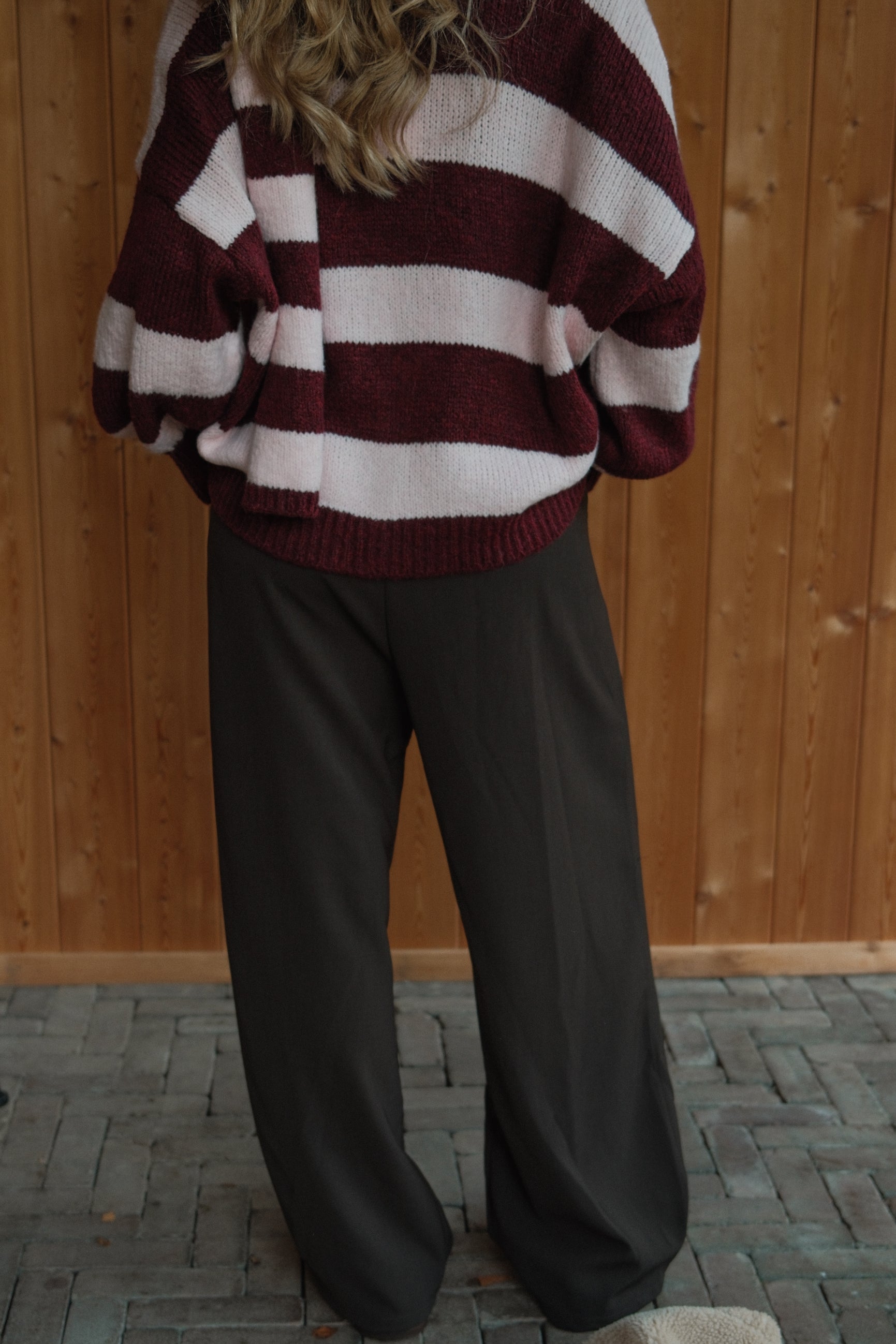 OVERSIZED STRIPED SCARLETT CARDIGAN PINK/BORDEAUX (WITH SCARF)