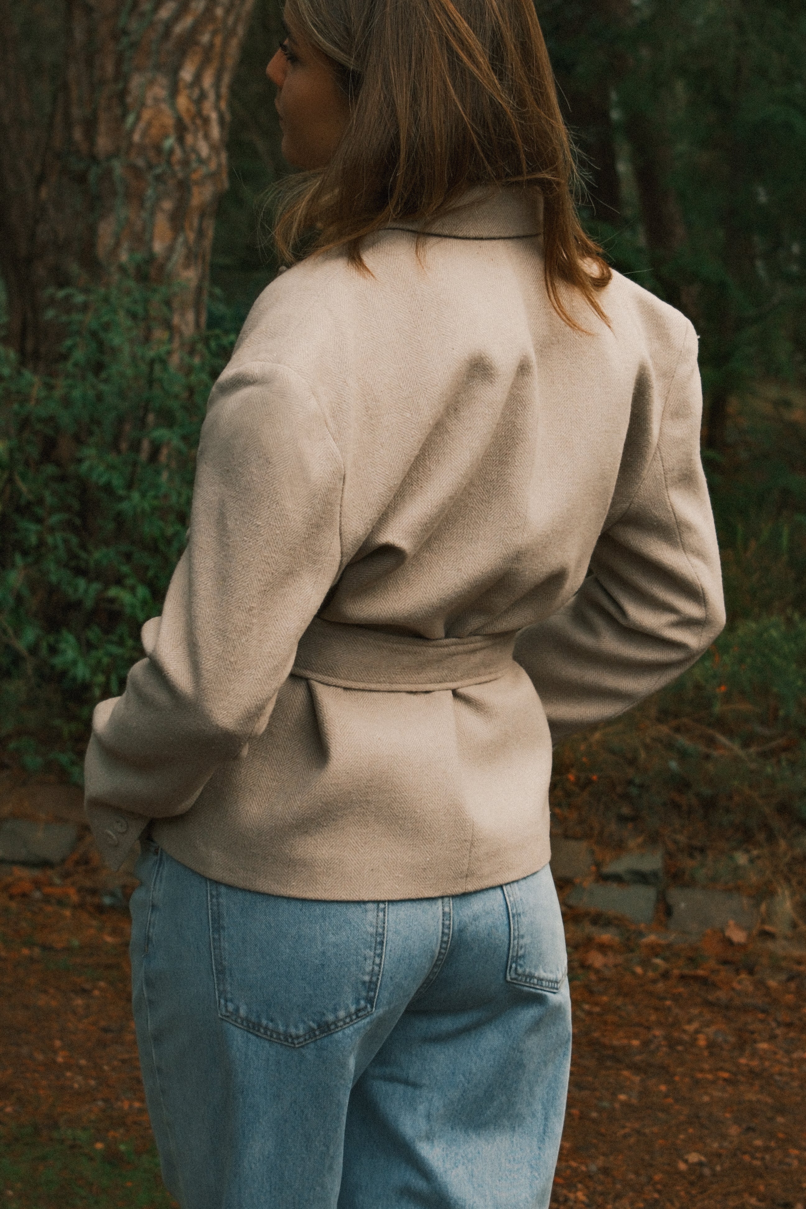 HERRINGBONE BELTED JACKET BEIGE
