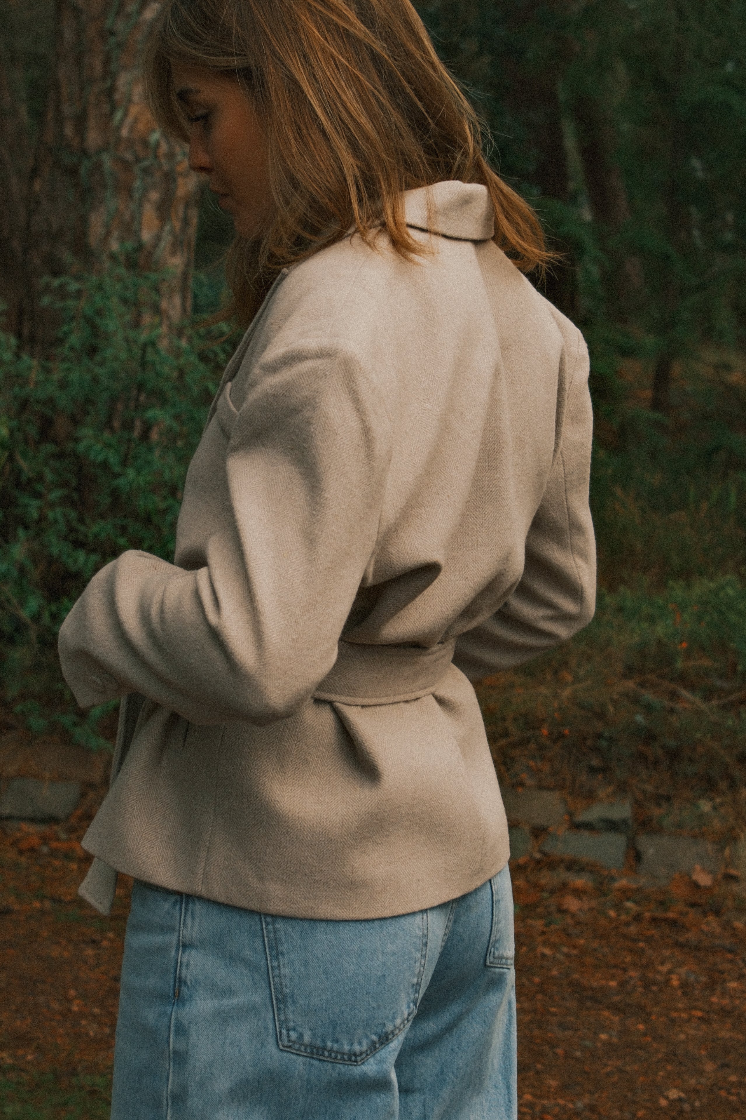 HERRINGBONE BELTED JACKET BEIGE