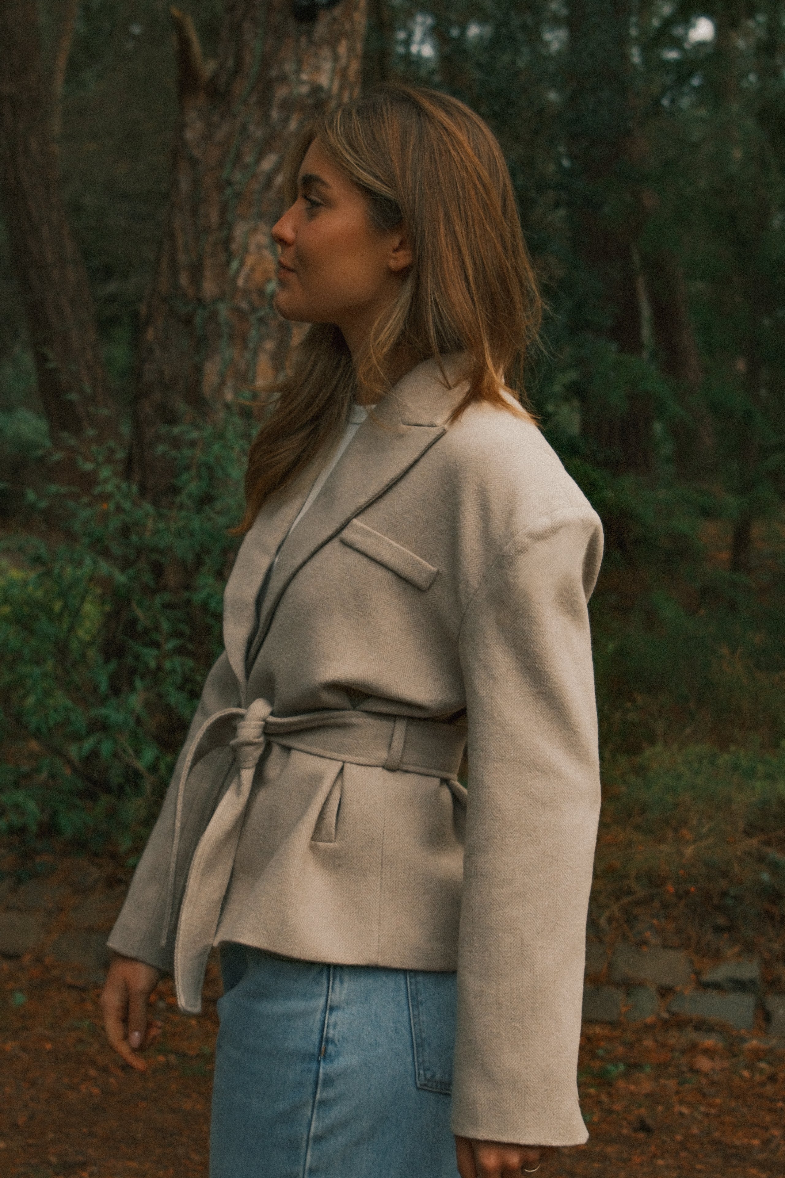 HERRINGBONE BELTED JACKET BEIGE