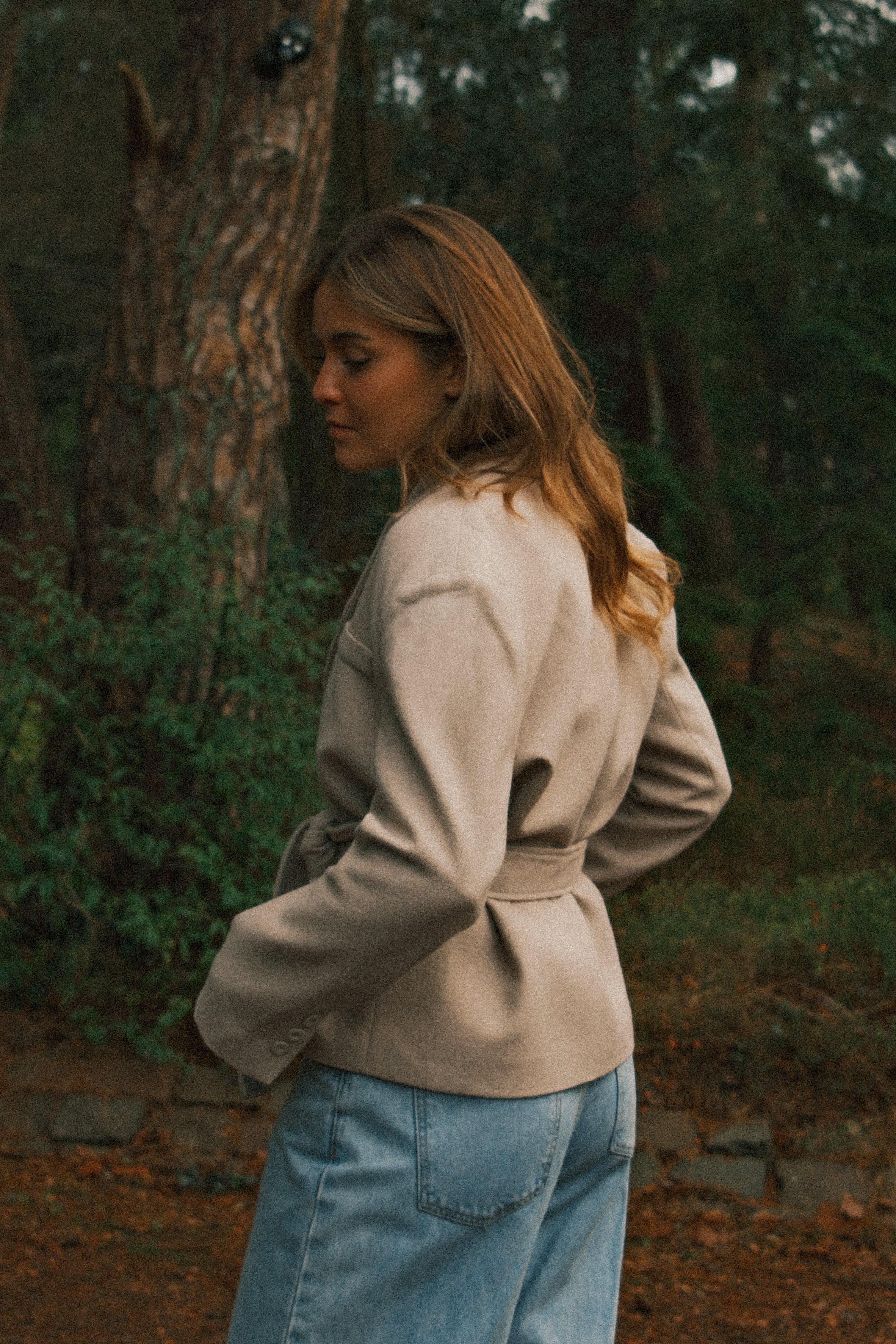 HERRINGBONE BELTED JACKET BEIGE