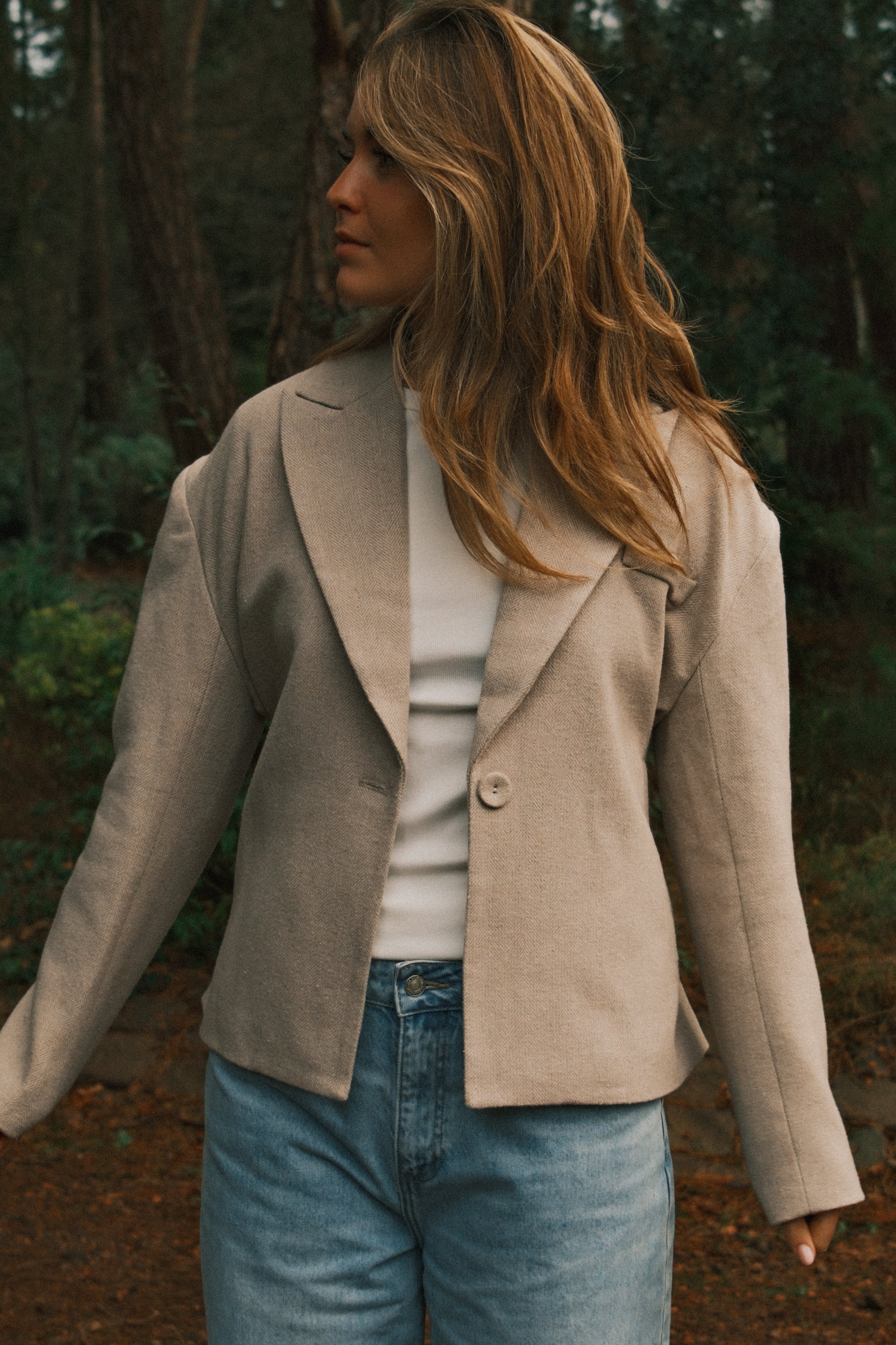 HERRINGBONE BELTED JACKET BEIGE