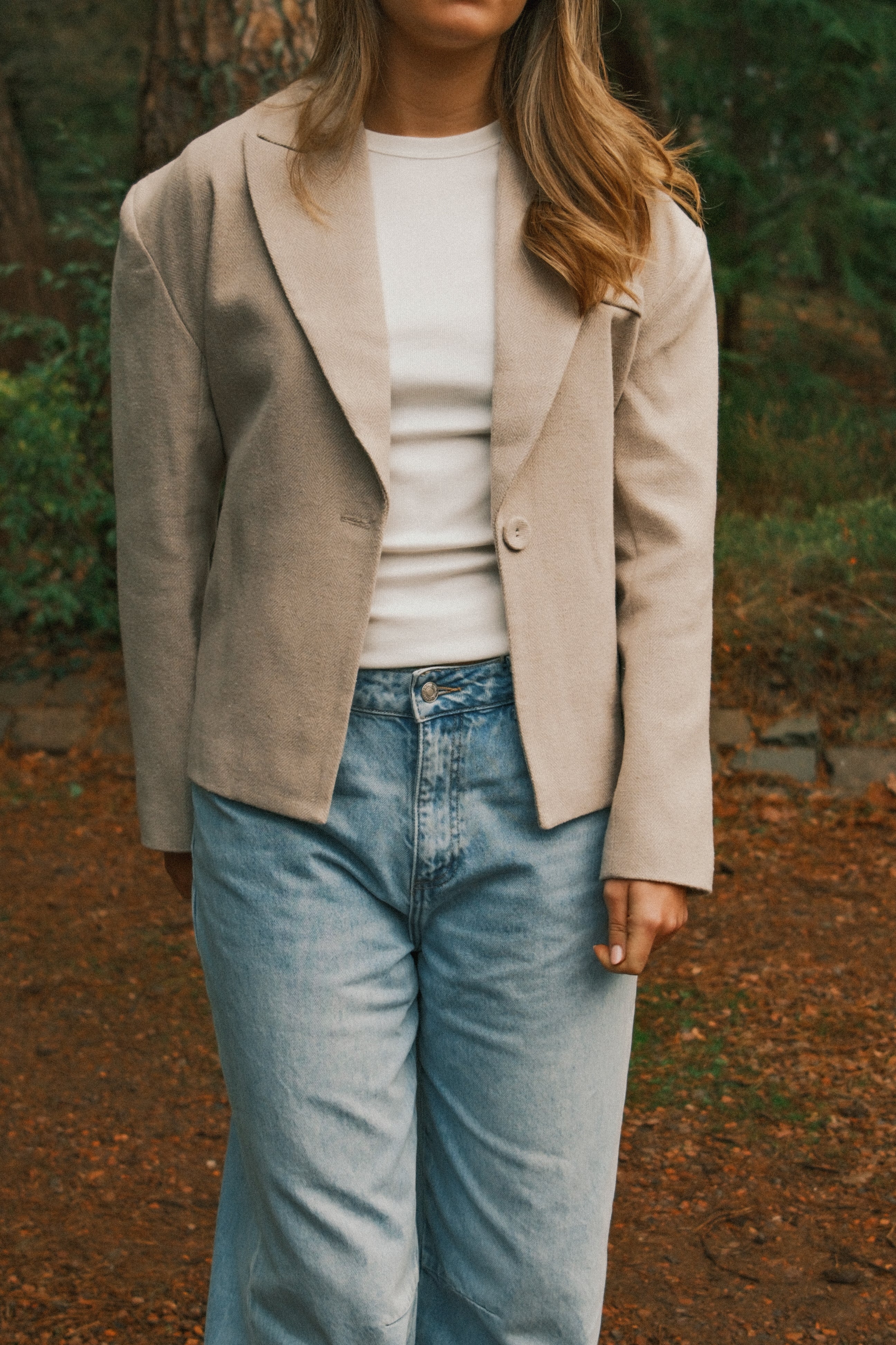 HERRINGBONE BELTED JACKET BEIGE