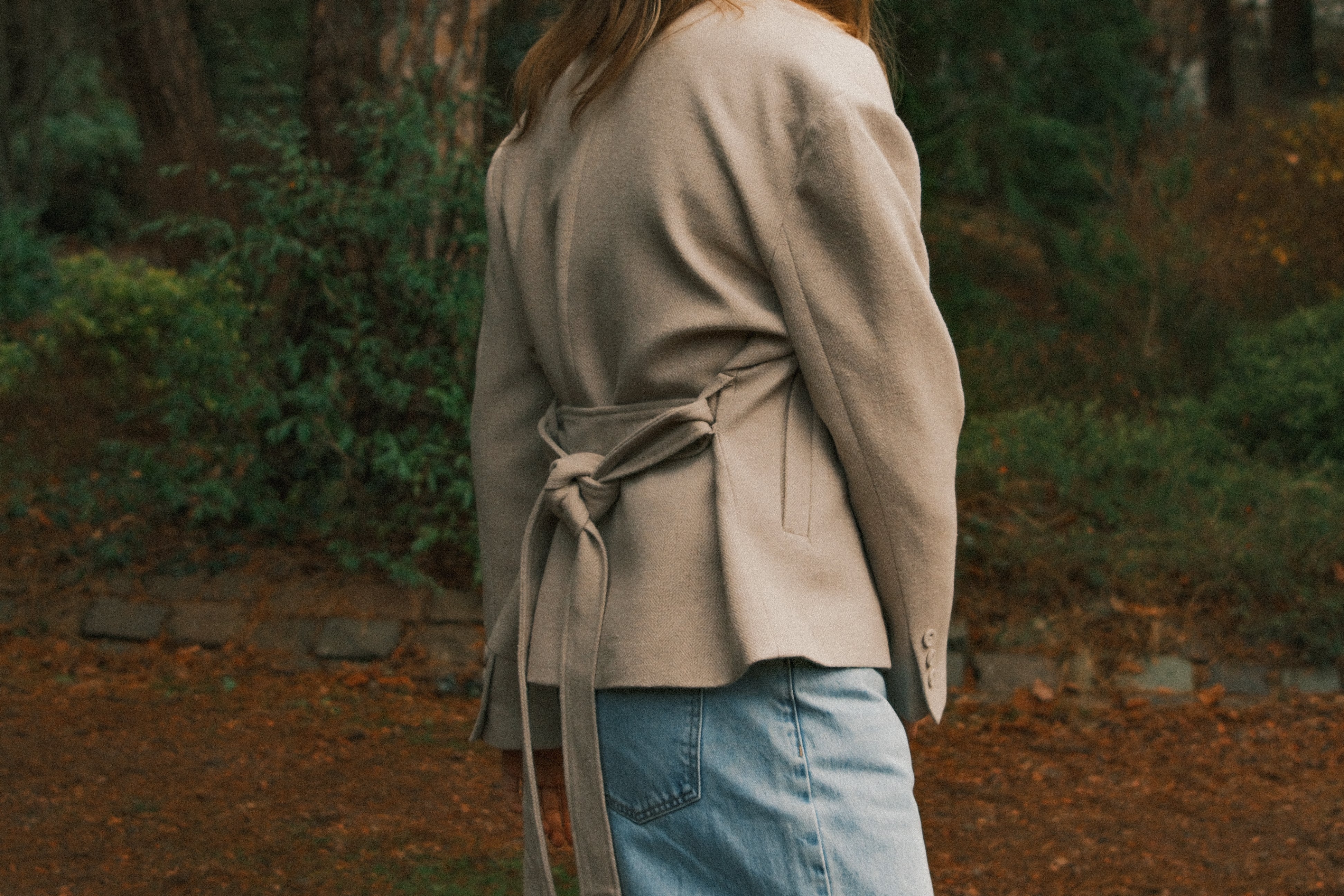 HERRINGBONE BELTED JACKET BEIGE