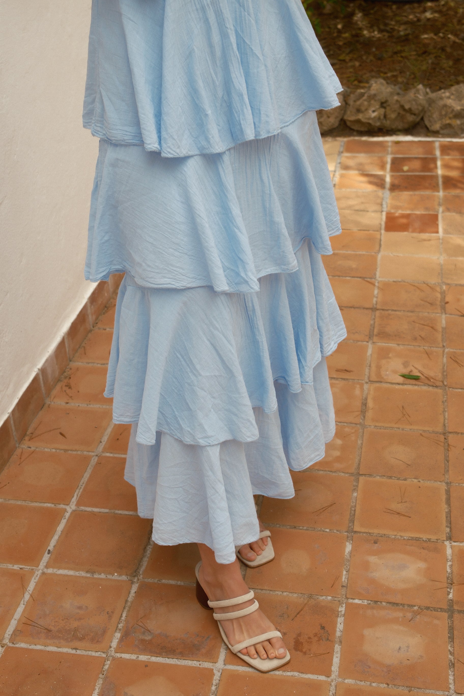 VOLANT MAXI DRESS BABY BLUE