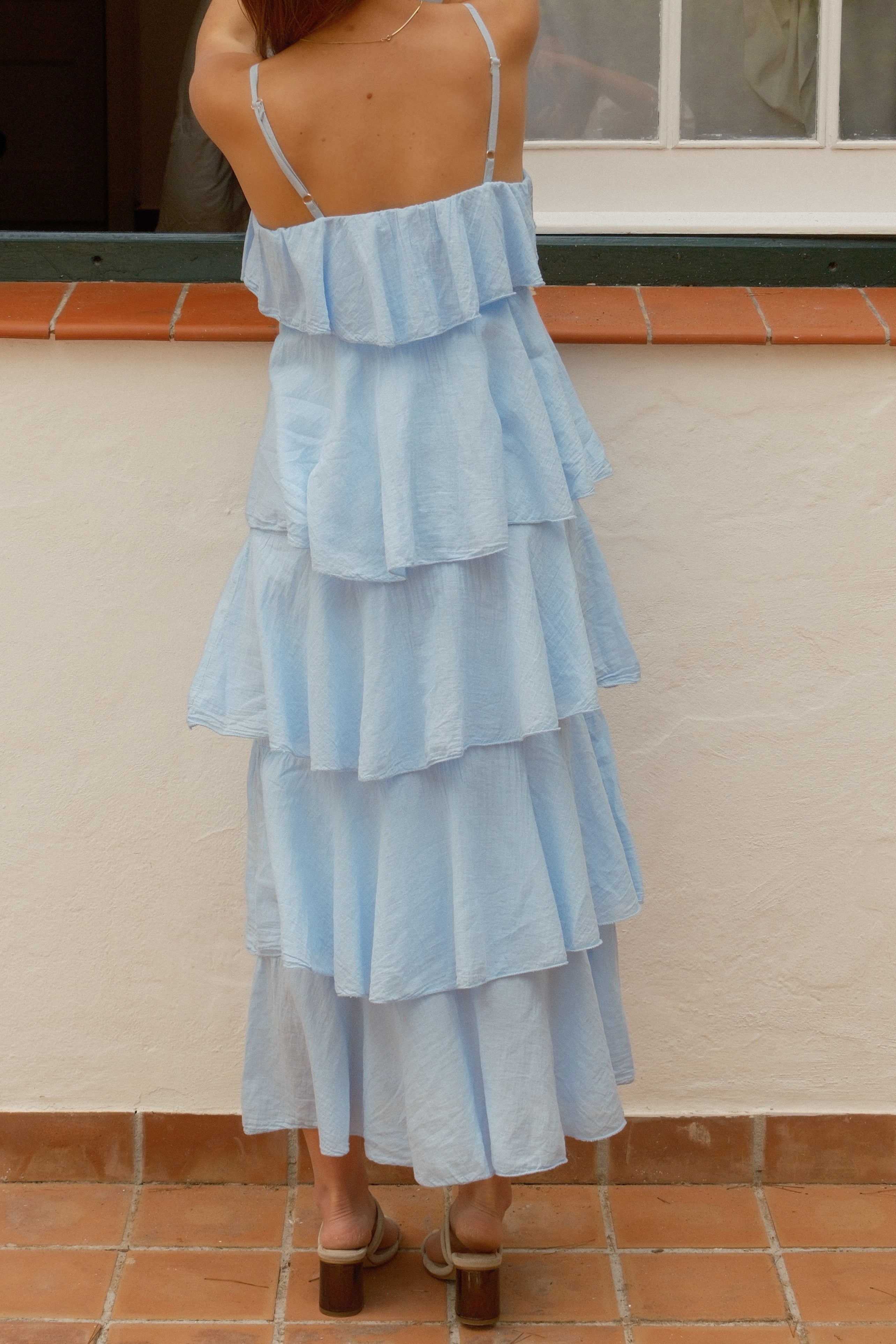 VOLANT MAXI DRESS BABY BLUE