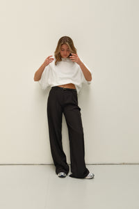 WIDE LEG MID WAIST PANTALON BLACK