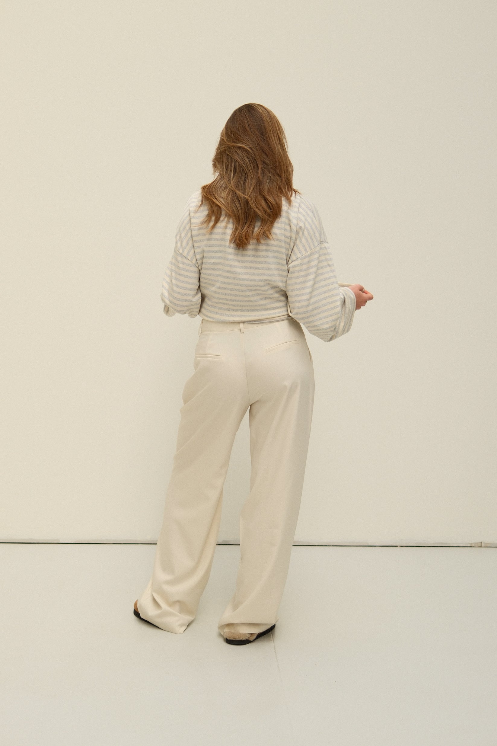 WIDE LEG MID WAIST PANTALON ECRU