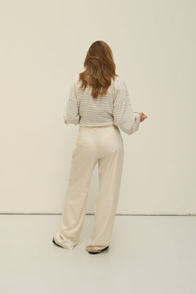 WIDE LEG MID WAIST PANTALON ECRU