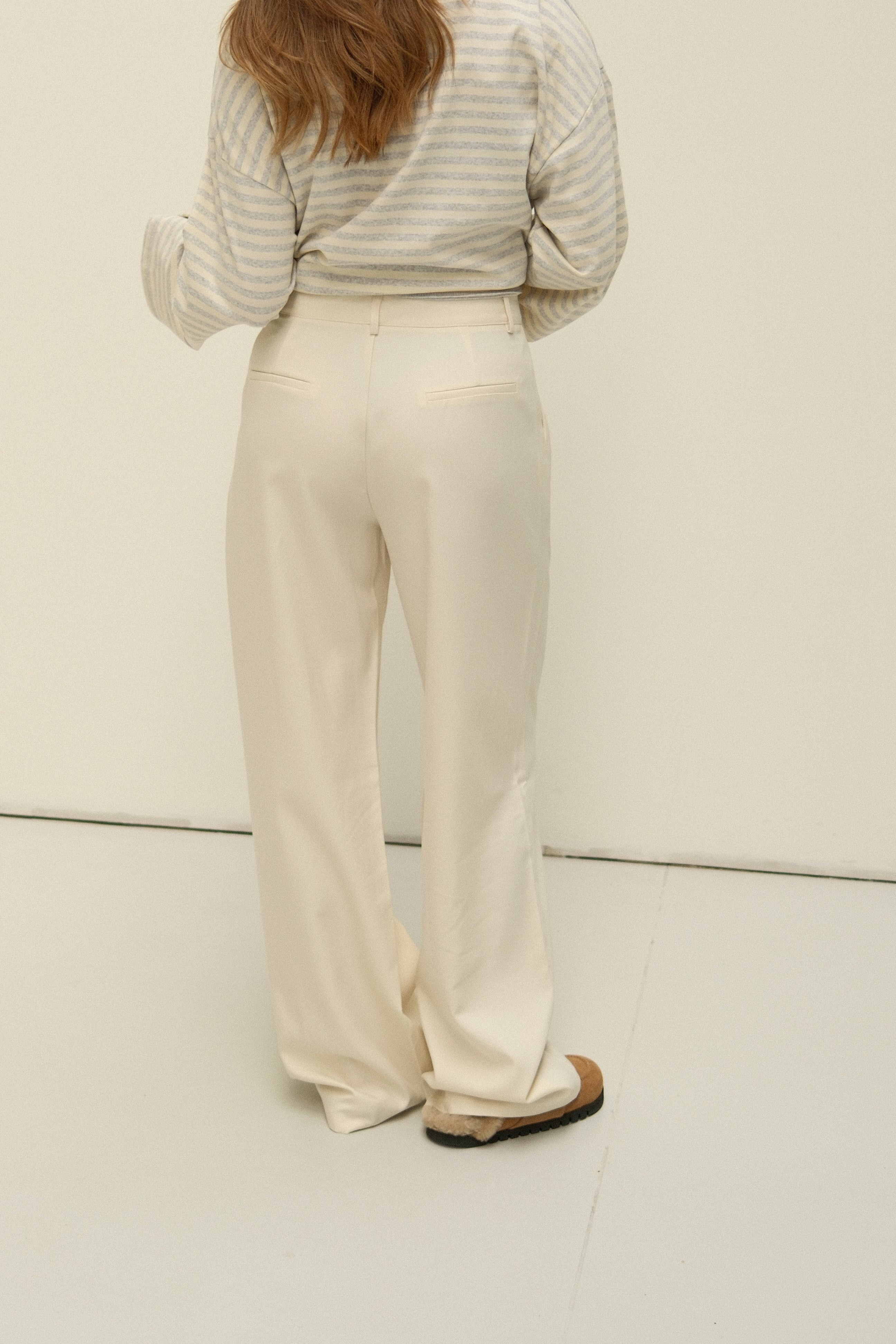 WIDE LEG MID WAIST PANTALON ECRU