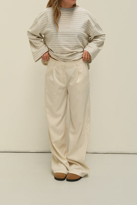 WIDE LEG MID WAIST PANTALON ECRU