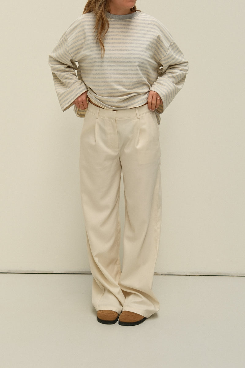 WIDE LEG MID WAIST PANTALON ECRU