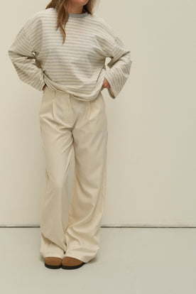 WIDE LEG MID WAIST PANTALON ECRU