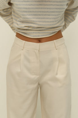 WIDE LEG MID WAIST PANTALON ECRU