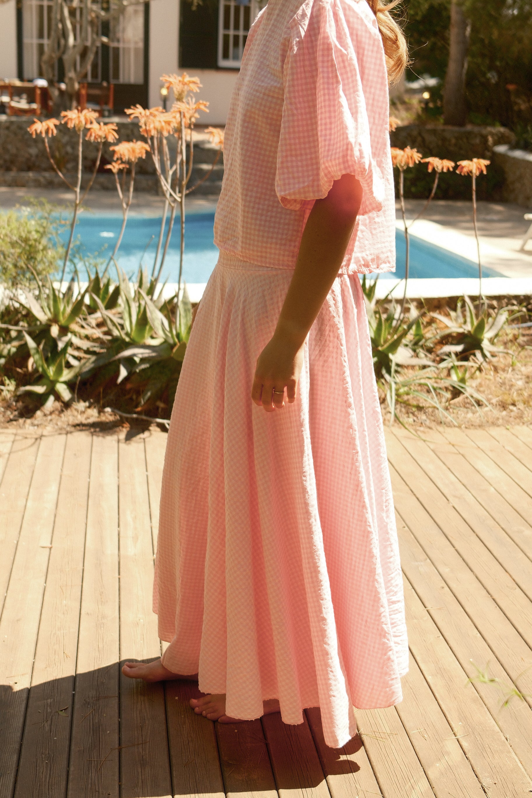 CHECKED MAXI SKIRT PINK