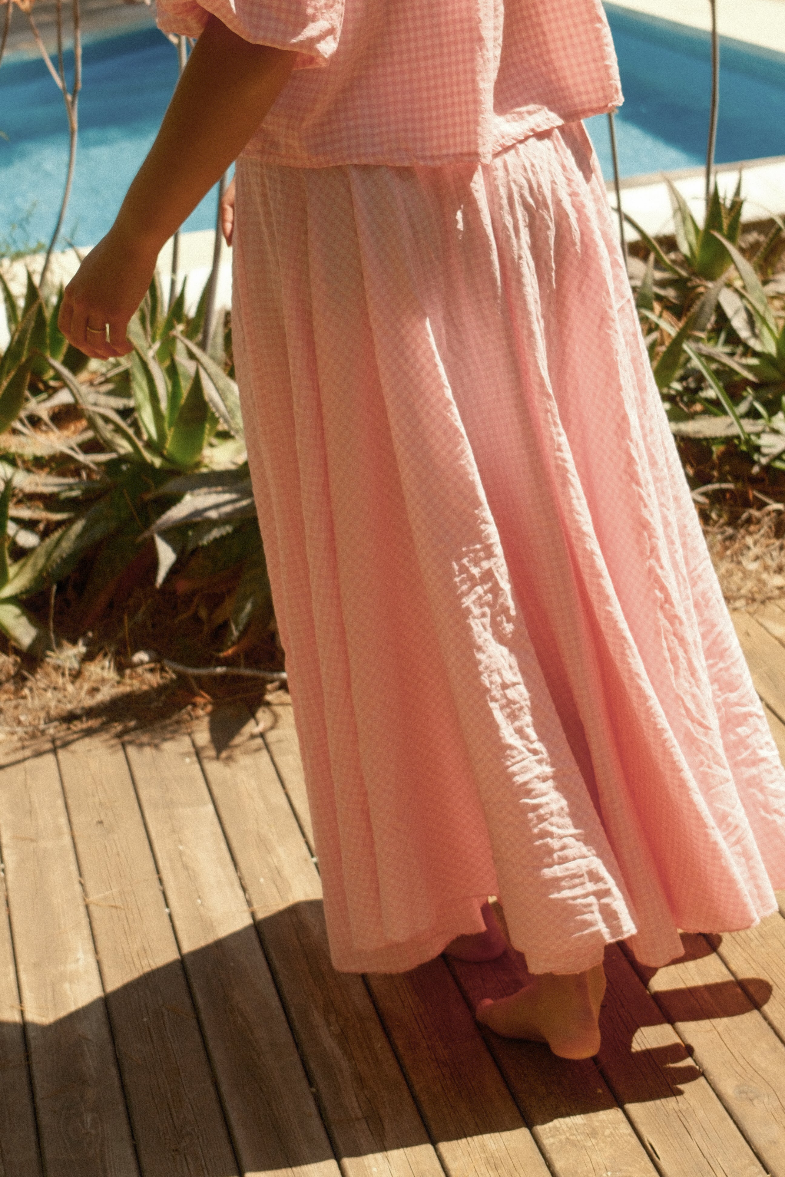 CHECKED MAXI SKIRT PINK
