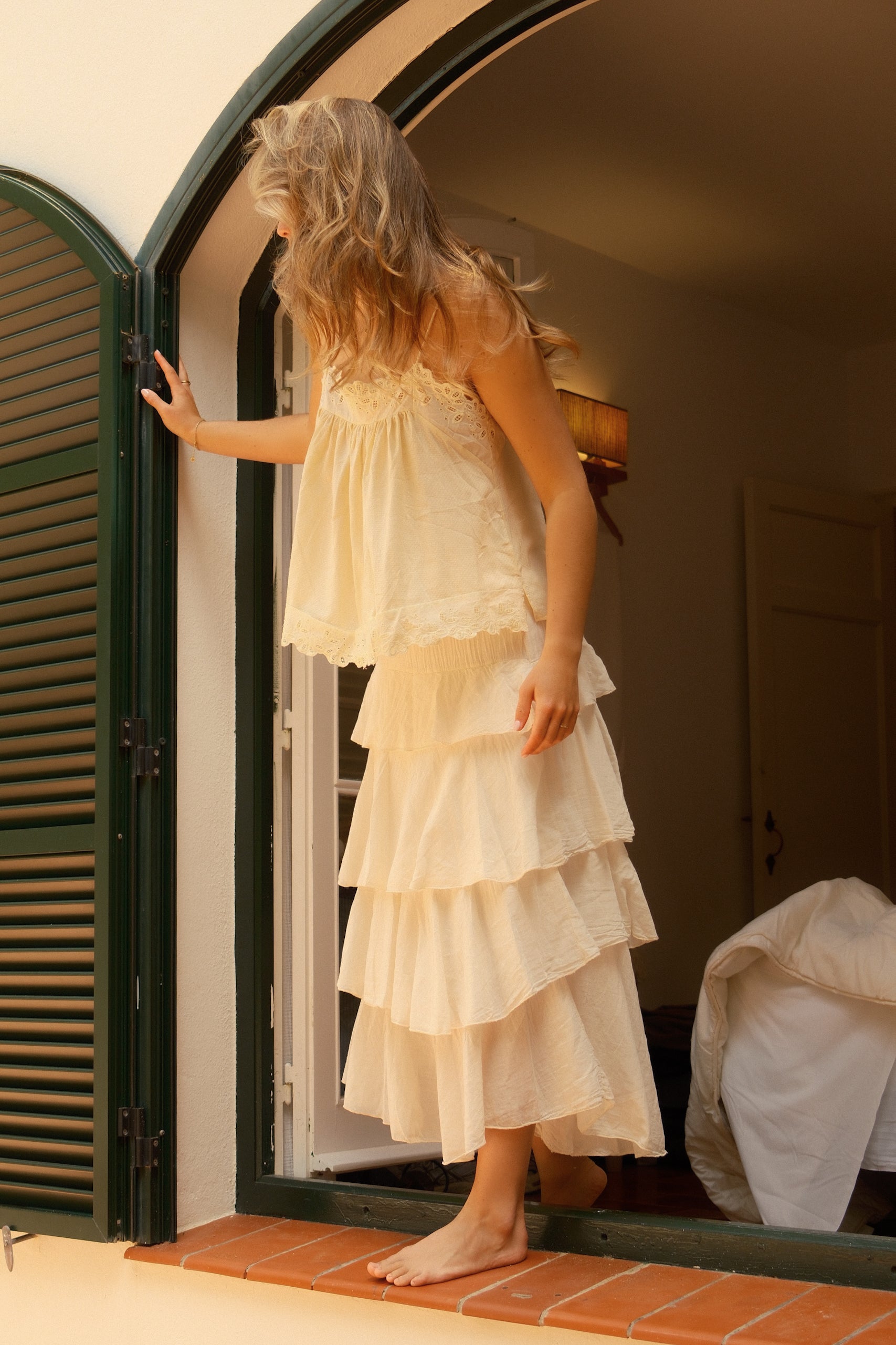 MAXI VOLANT SKIRT ECRU